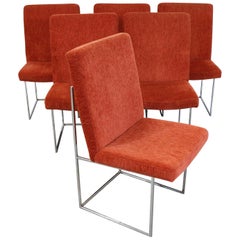 Retro Set of 6 Mid-Century Modern Milo Baughman for Thayer Coggin Chrome Dining Chairs