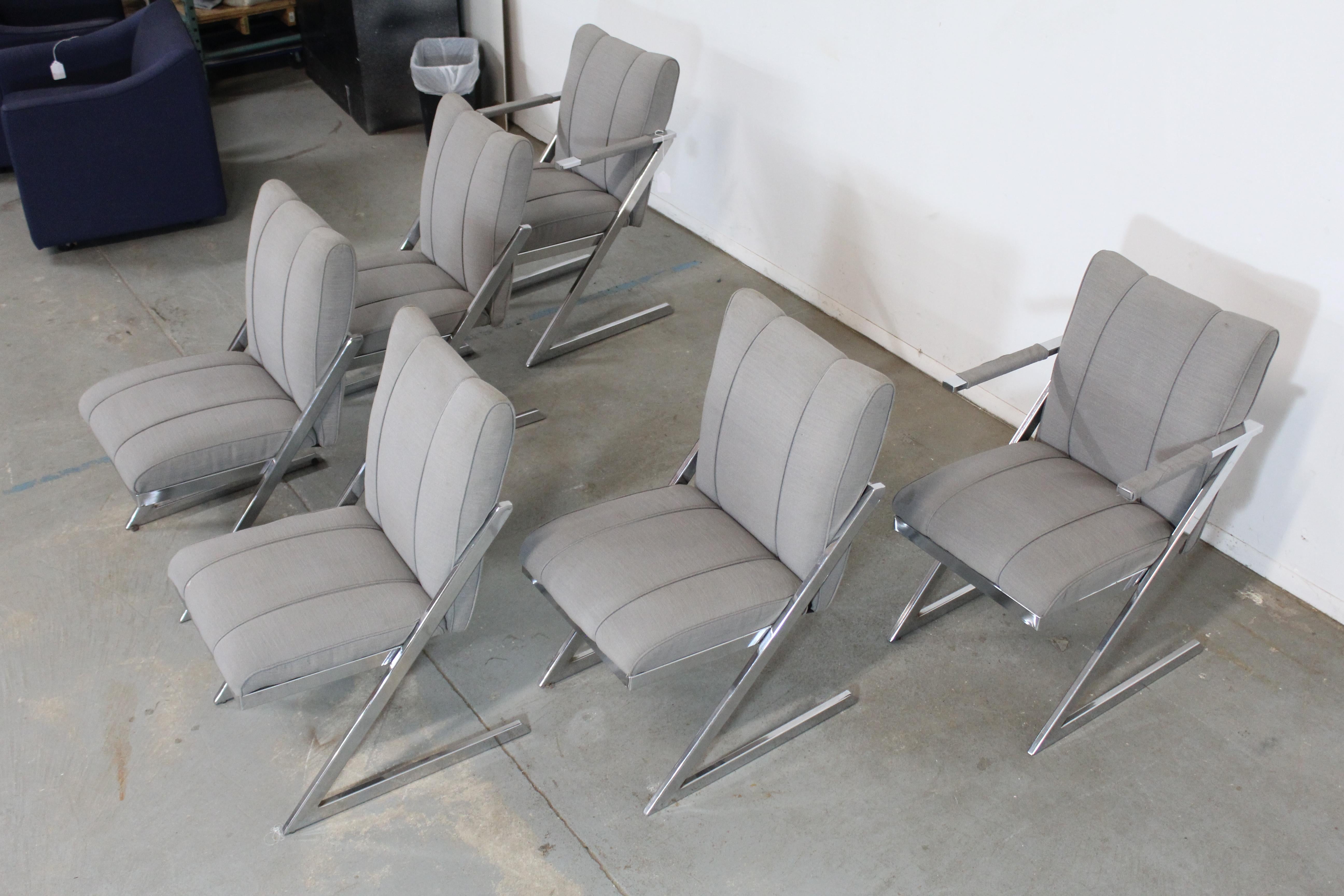 Set of 6 Mid-Century Modern Milo Baughman Style Chrome Dining Chairs For Sale 6