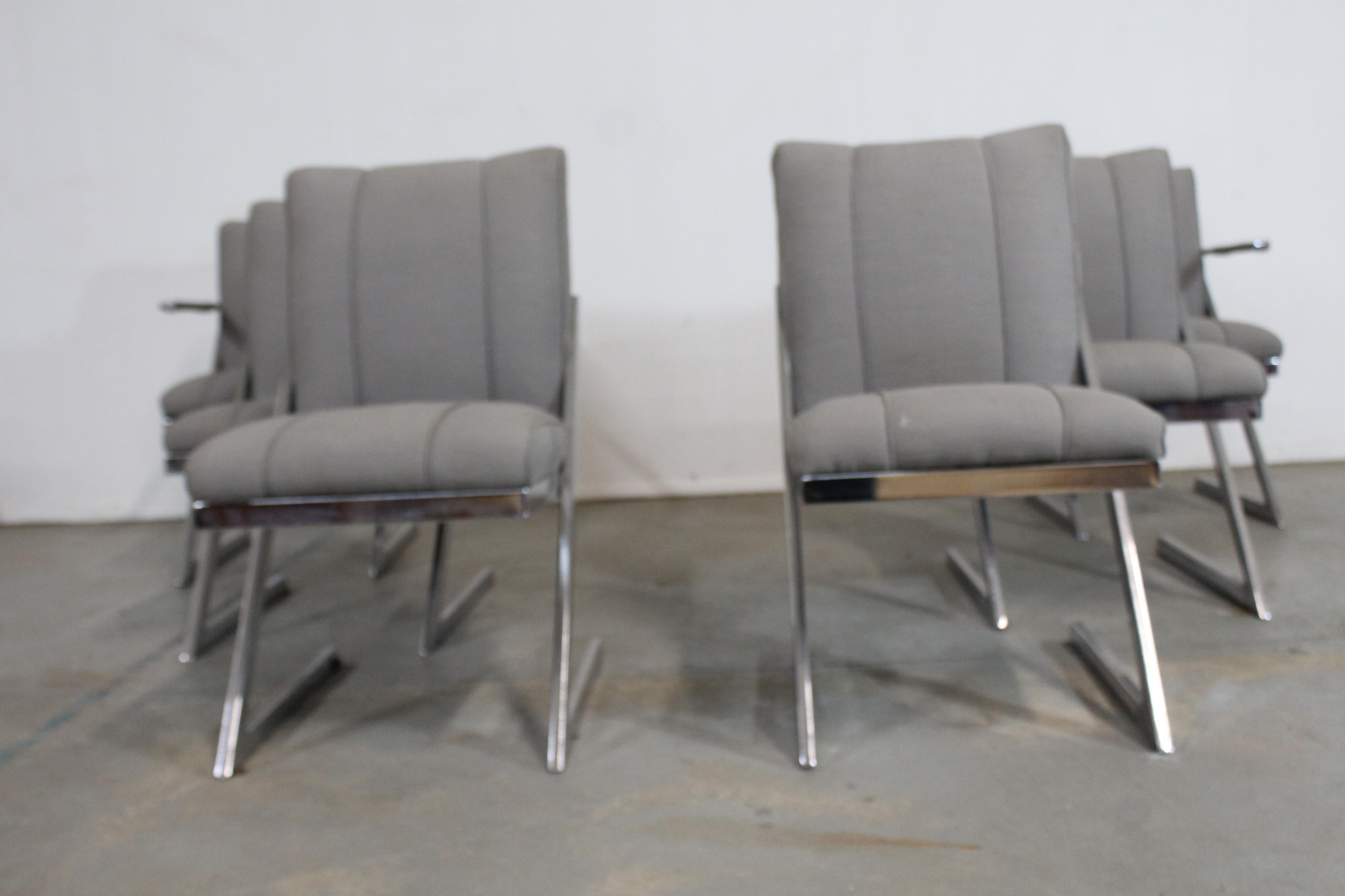 Set of 6 Mid-Century Modern Milo Baughman Style Chrome Dining Chairs For Sale 7