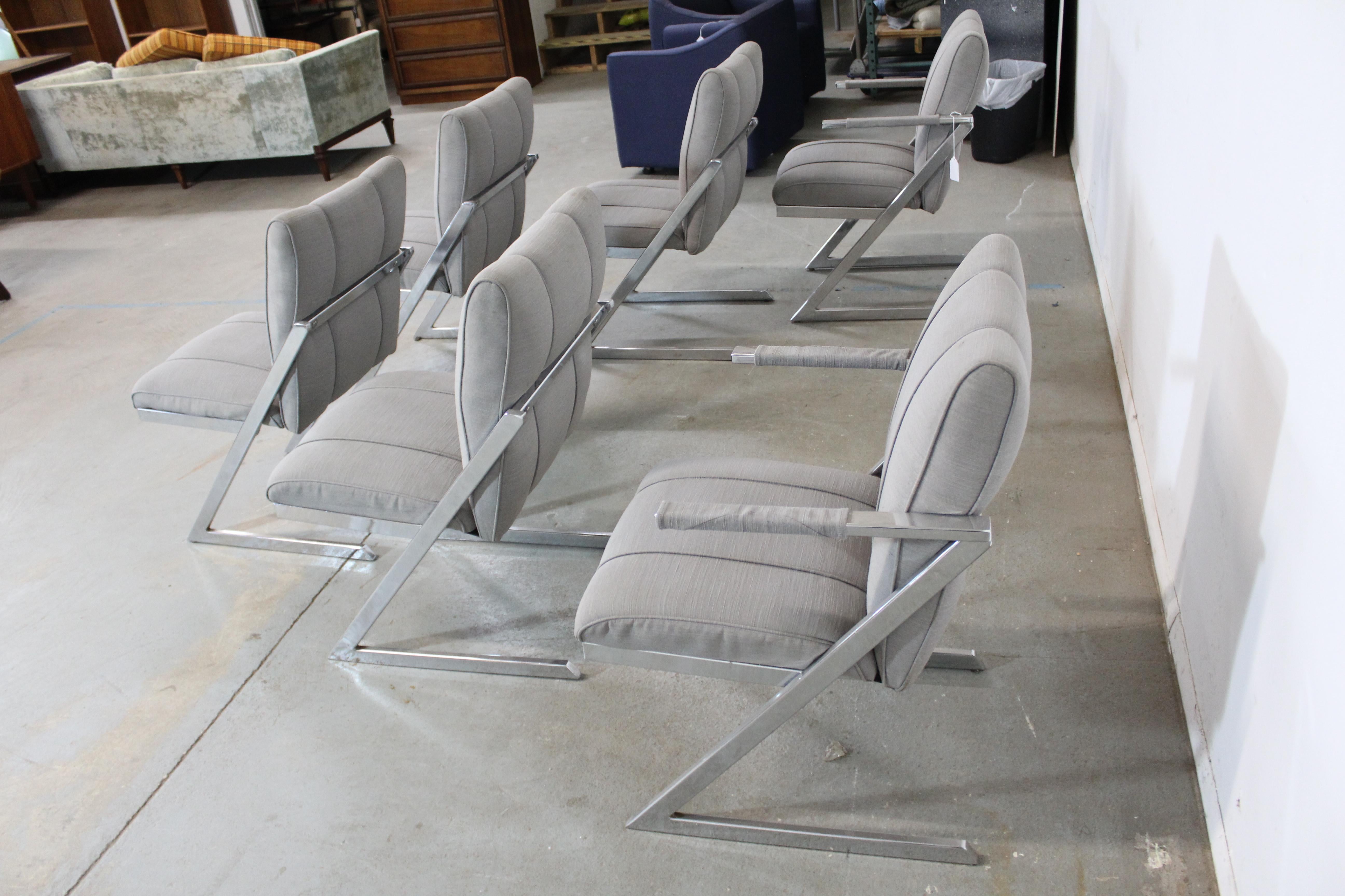 Set of 6 Mid-Century Modern Milo Baughman Style Chrome Dining Chairs For Sale 9