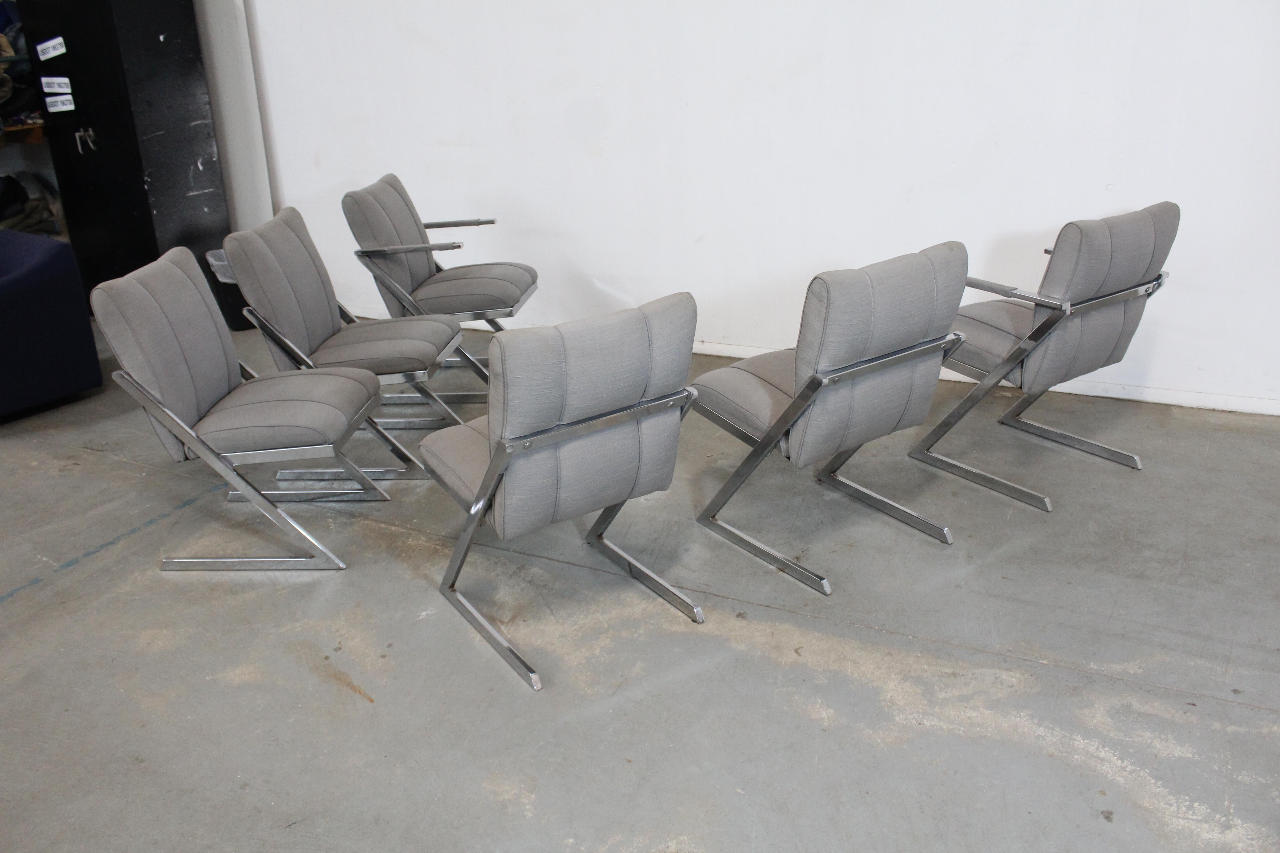 Set of 6 Mid-Century Modern Milo Baughman Style Chrome Dining Chairs In Good Condition For Sale In Wilmington, DE