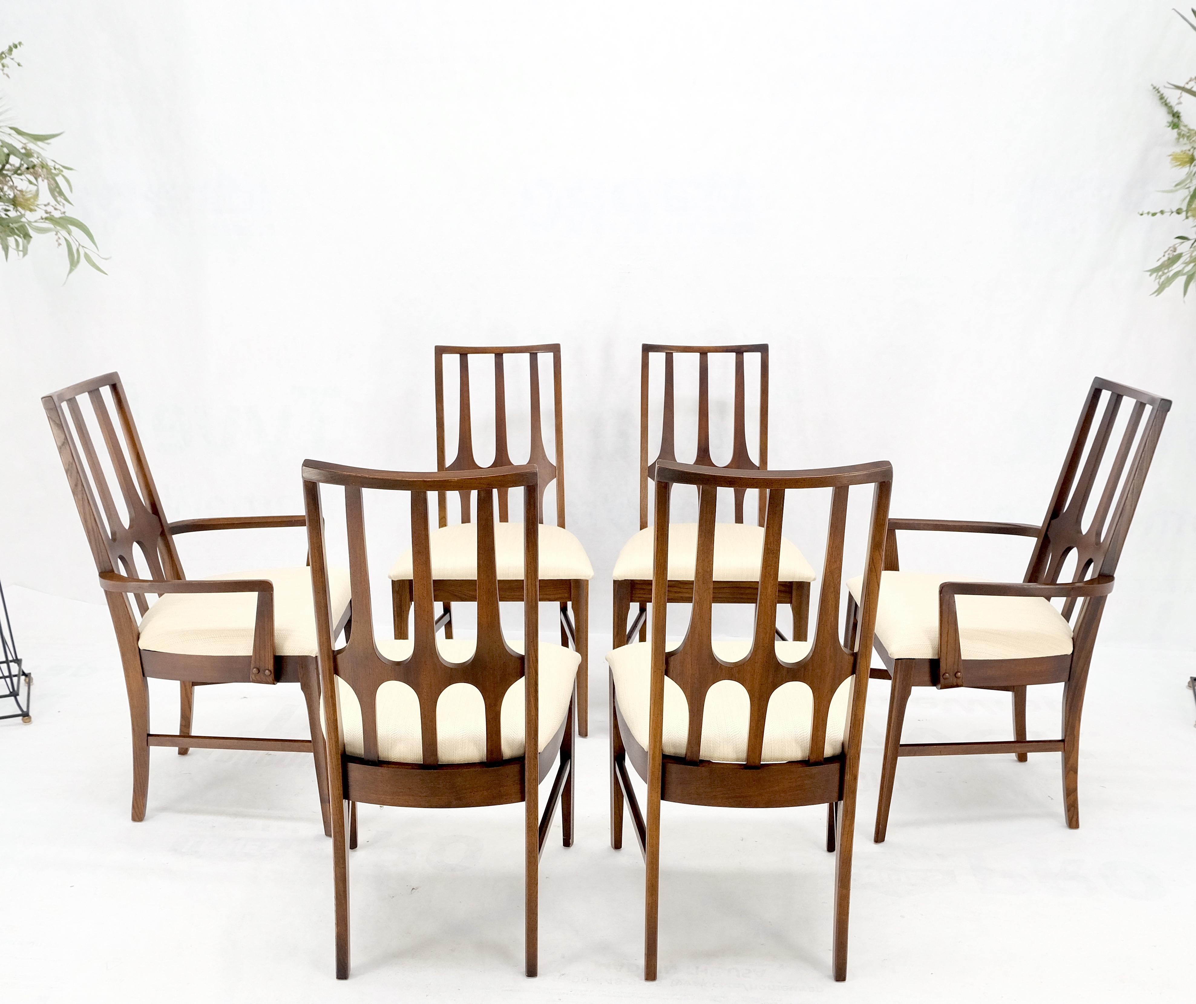 Ensemble de 6 chaises de salle à manger modernes du milieu du siècle dernier en lin et noyer rembourré MINT ! en vente 4