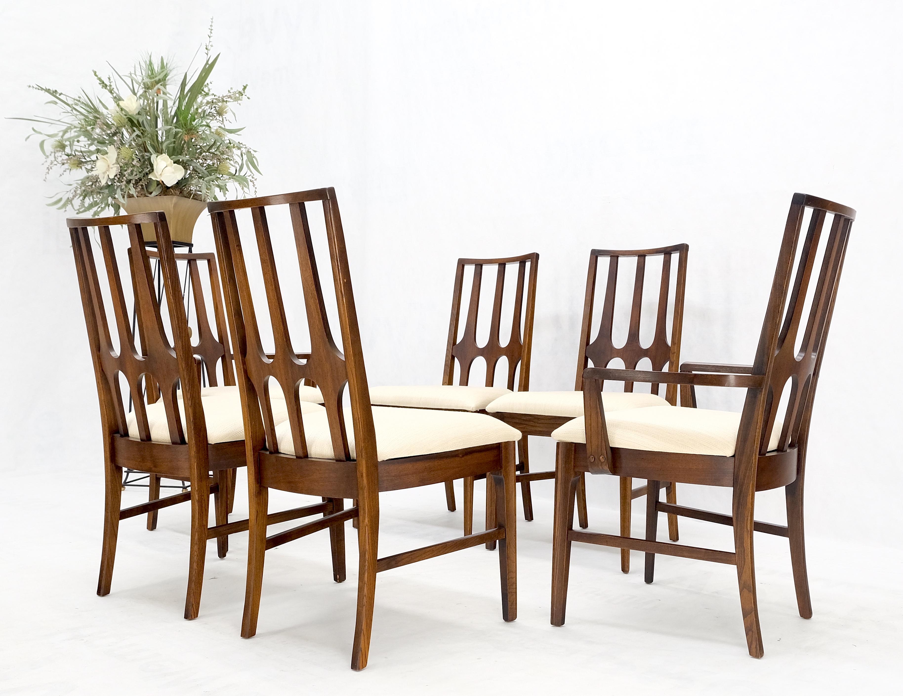 Set of 6 Mid-Century Modern New Linen Upholstery Walnut Dining Chairs Mint! For Sale 7