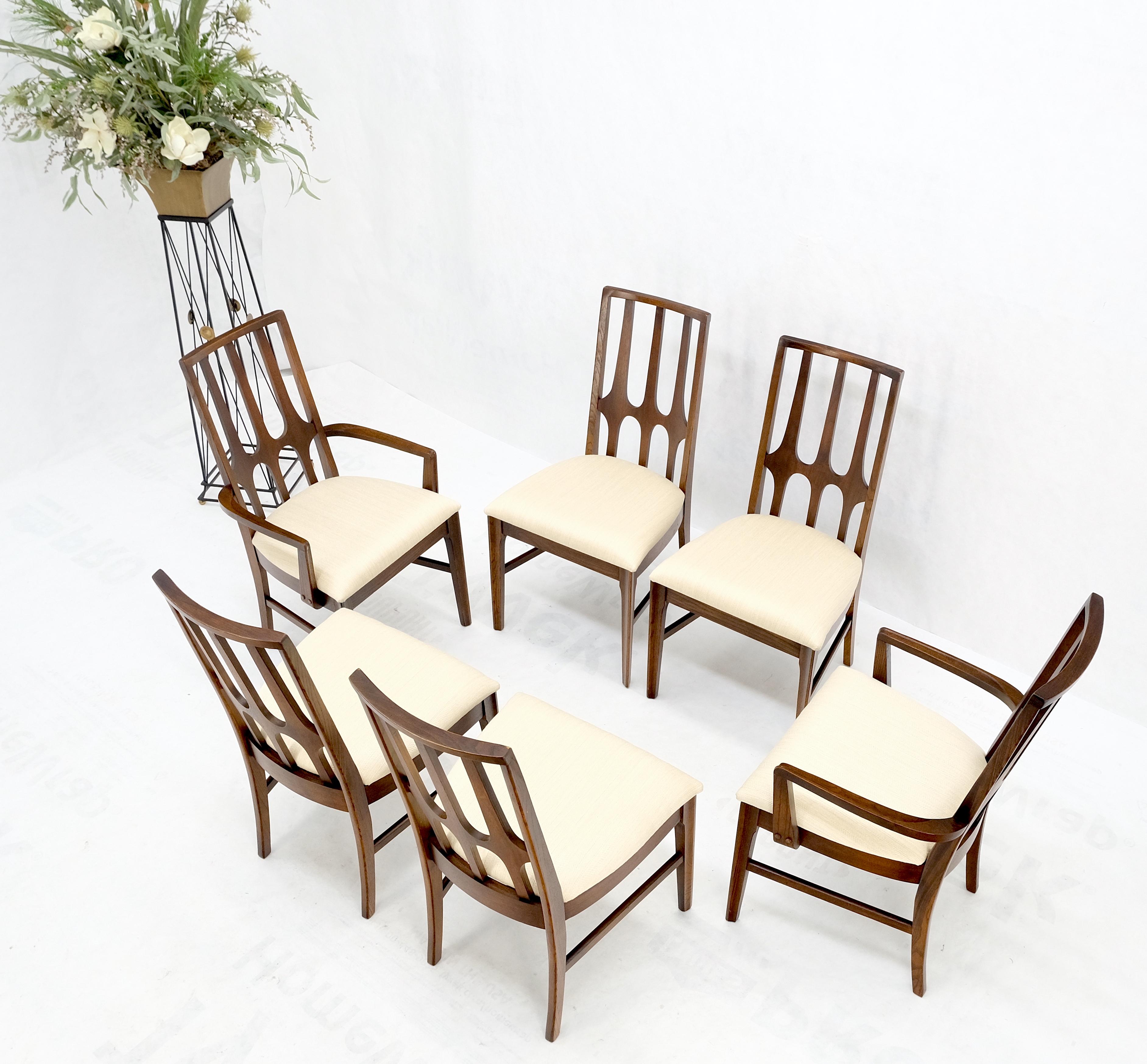 Set of 6 Mid-Century Modern New Linen Upholstery Walnut Dining Chairs Mint! For Sale 9