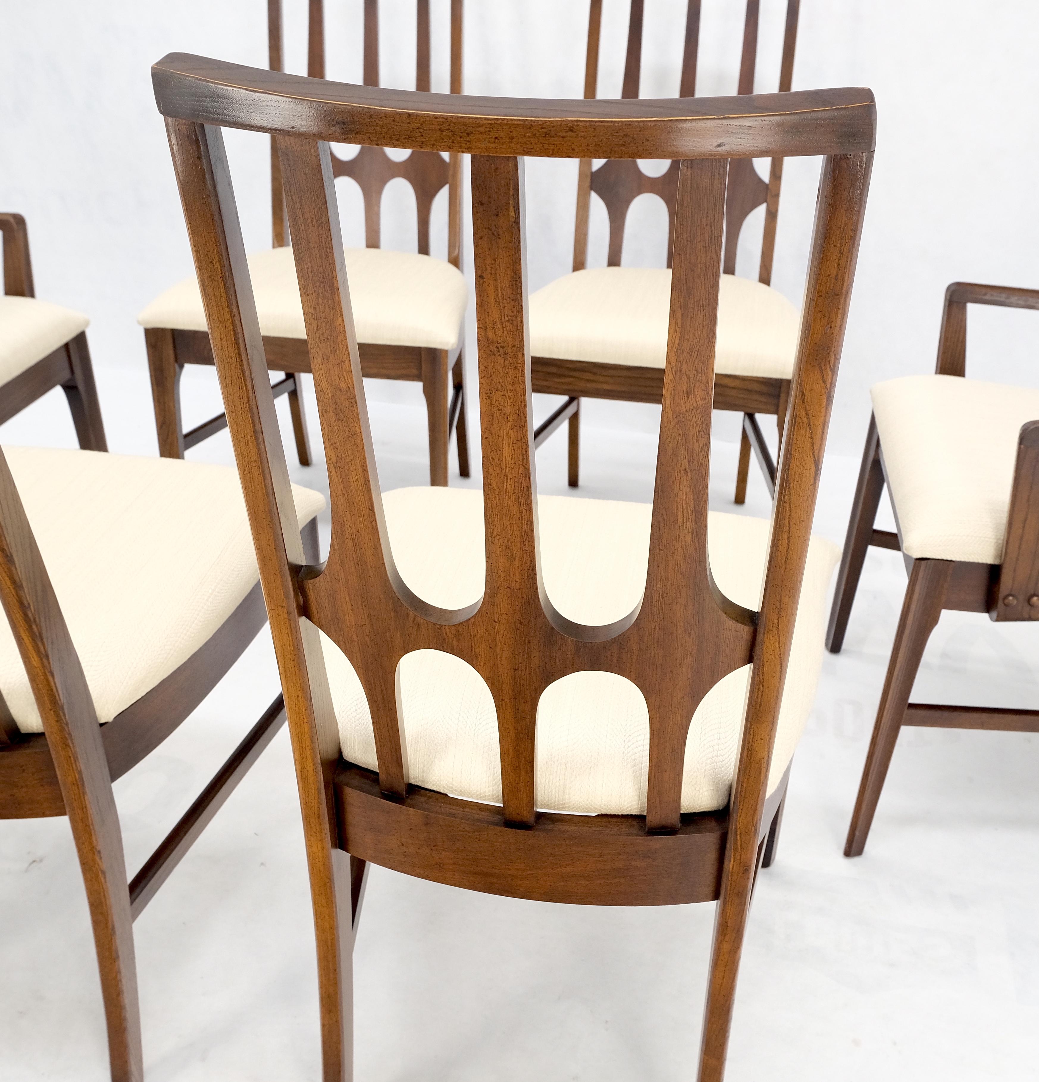 American Set of 6 Mid-Century Modern New Linen Upholstery Walnut Dining Chairs Mint! For Sale