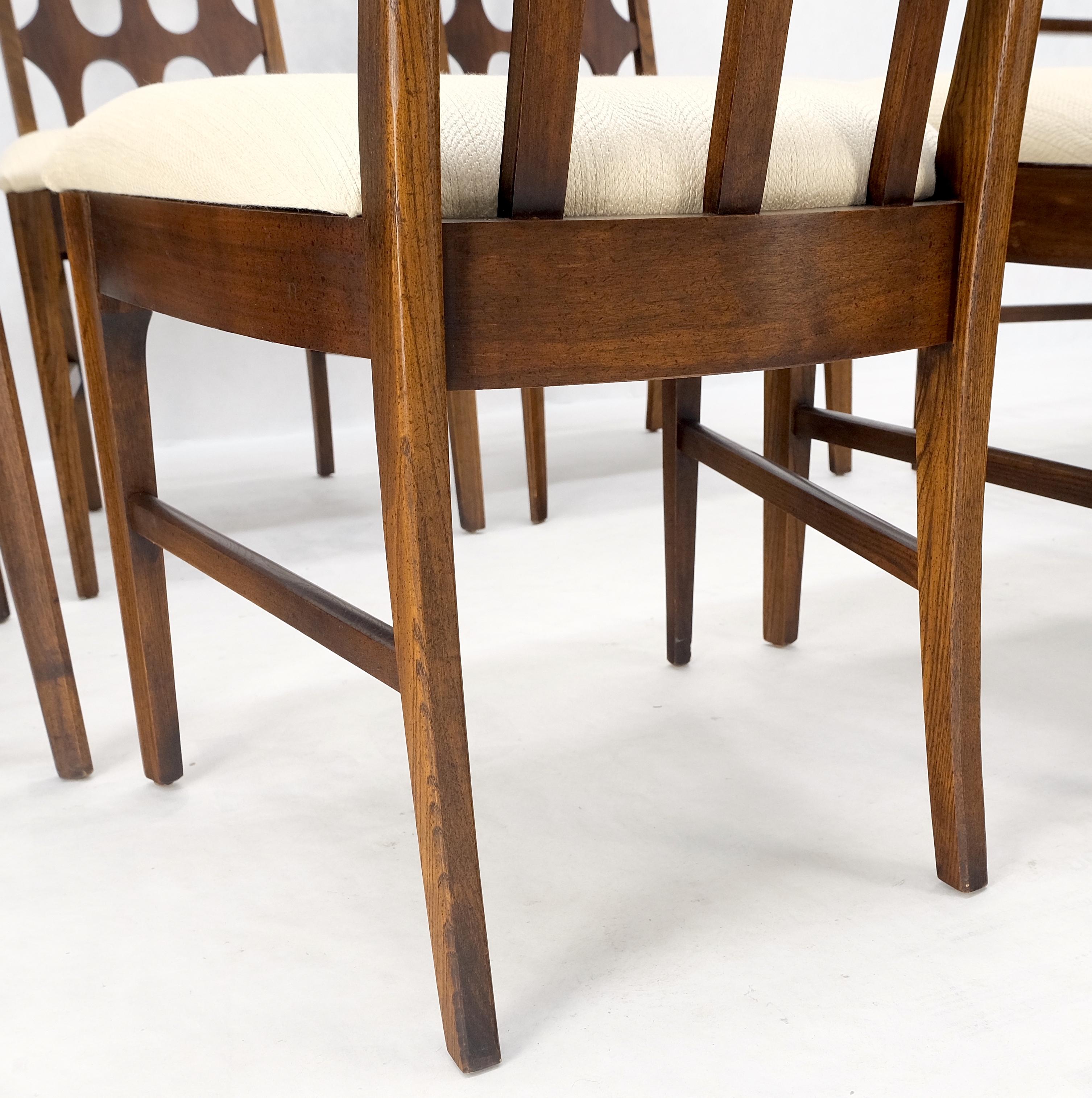Set of 6 Mid-Century Modern New Linen Upholstery Walnut Dining Chairs Mint! For Sale 1