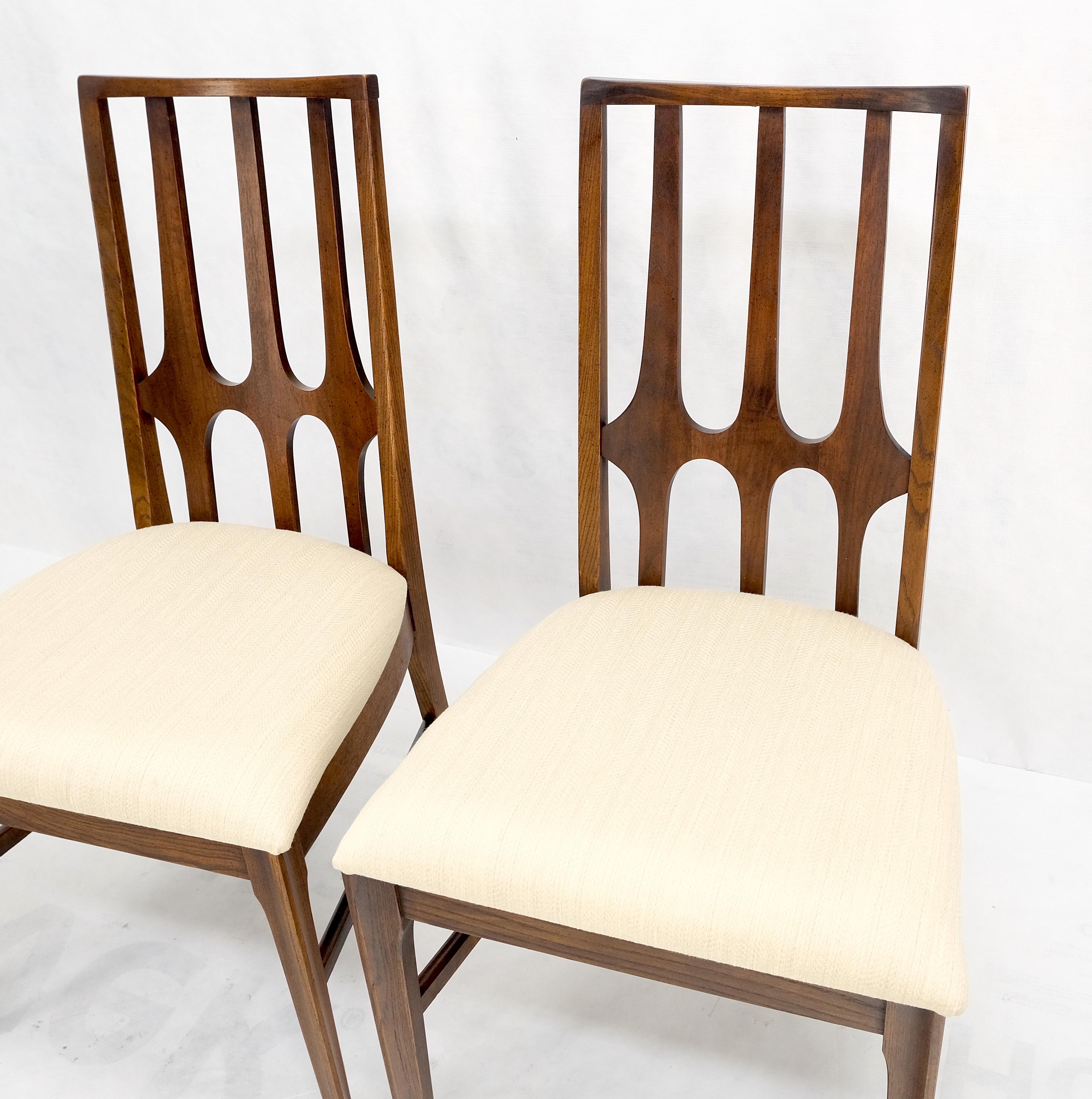 Set of 6 Mid-Century Modern New Linen Upholstery Walnut Dining Chairs Mint! For Sale 2