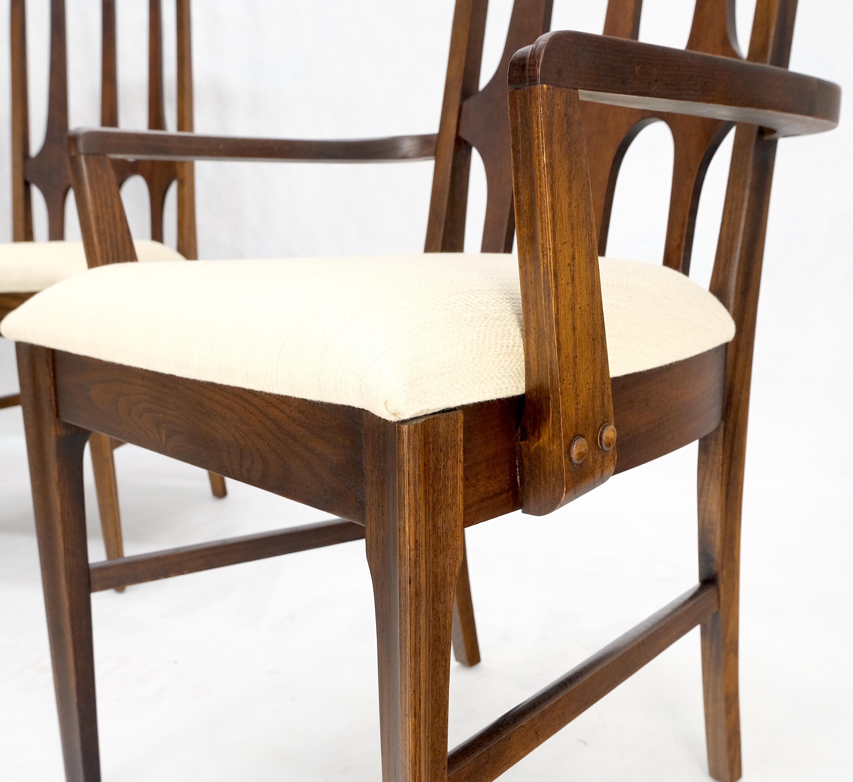 Set of 6 Mid-Century Modern New Linen Upholstery Walnut Dining Chairs Mint! For Sale 3