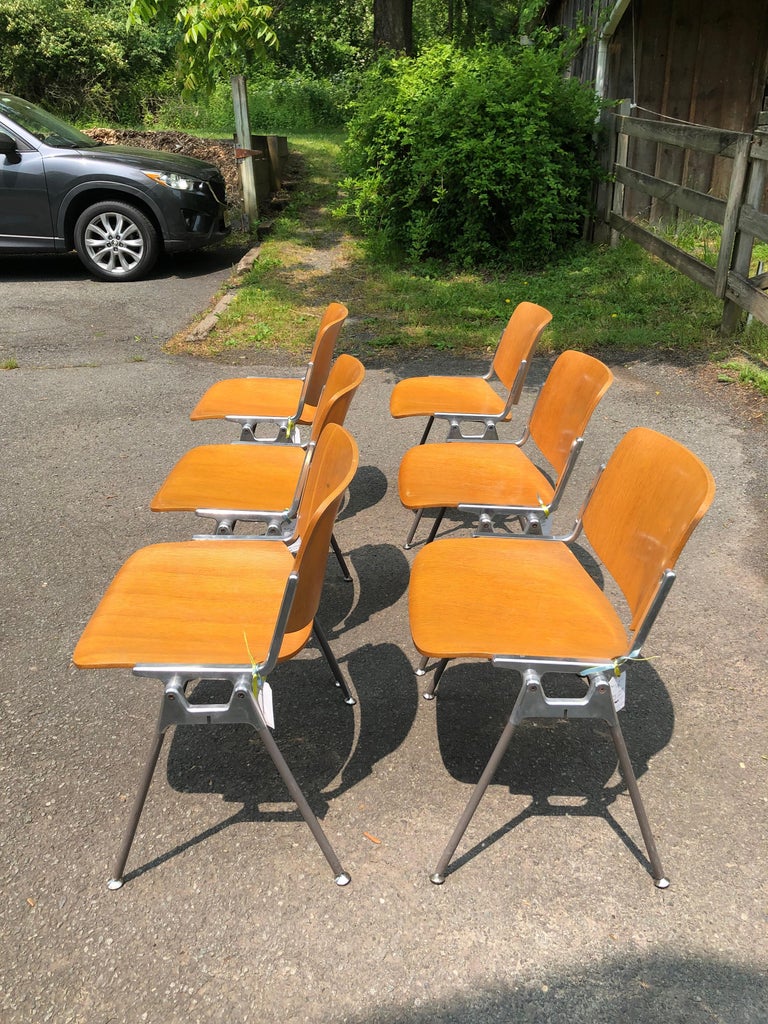 Set of 6 MidCentury Modern Plywood and Steel Schoolhouse Dining Chairs For Sale at 1stDibs