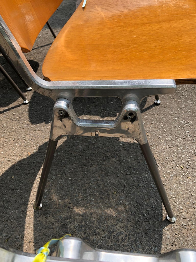 Set of 6 MidCentury Modern Plywood and Steel Schoolhouse Dining Chairs For Sale at 1stDibs