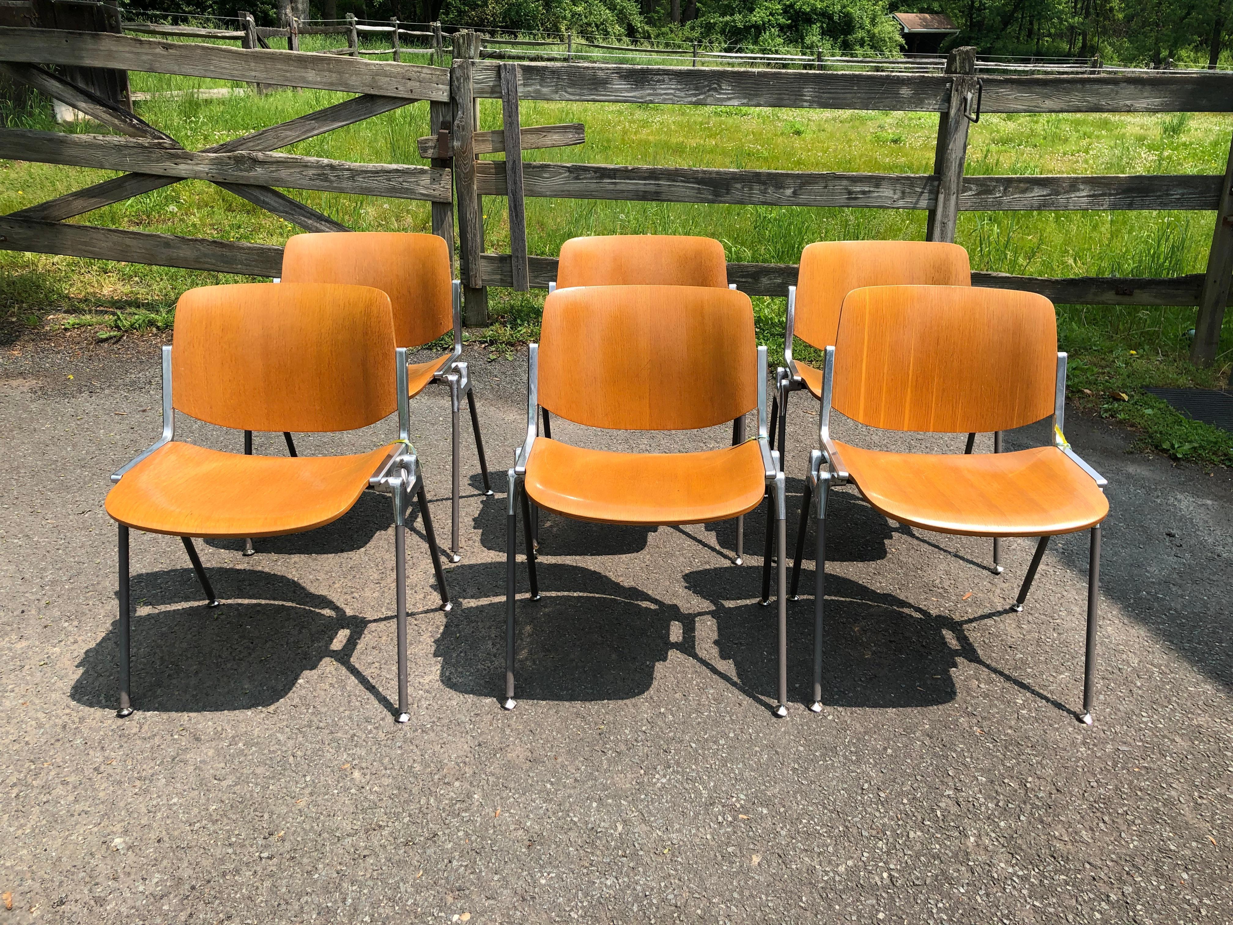  Set of 6 Mid-Century Modern Plywood & Steel Schoolhouse Dining Chairs 2