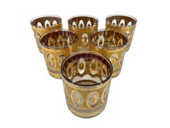 Set of 6 Mid-Century Modern Rocks Glasses by Culver in the Recency Pattern