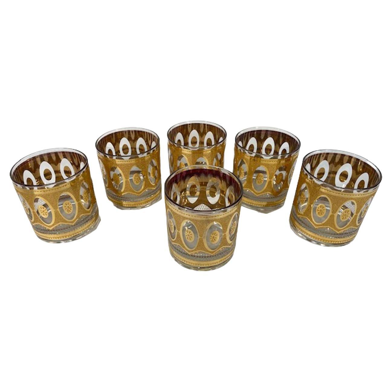 Set of 6 Mid-Century Modern Rocks Glasses by Culver in the Recency Pattern
