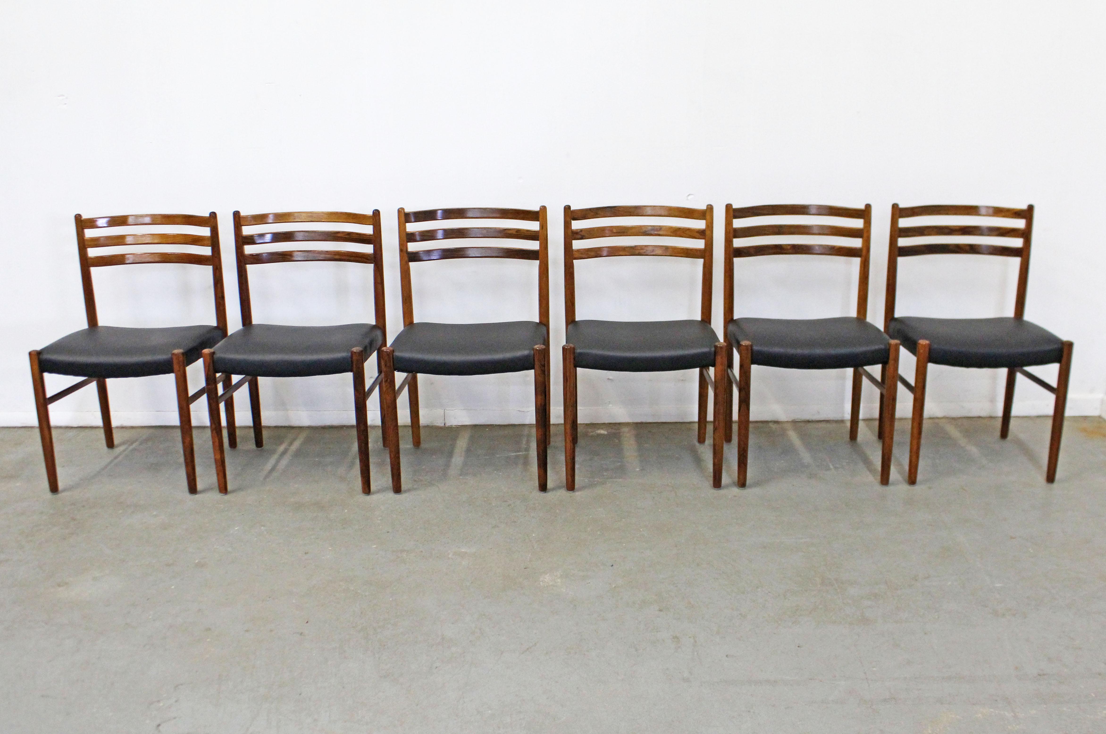 Unknown Set of 6 Mid-Century Modern Rosewood and Leather Dining Chairs