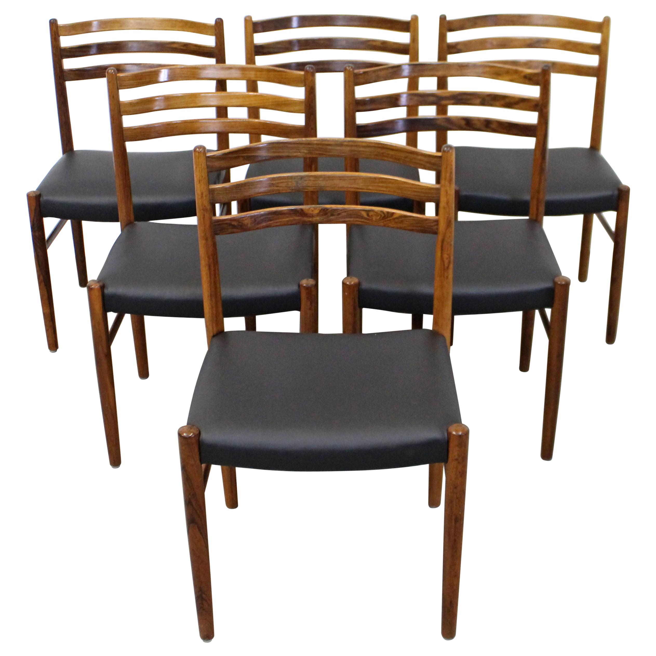 Set of 6 Mid-Century Modern Rosewood and Leather Dining Chairs