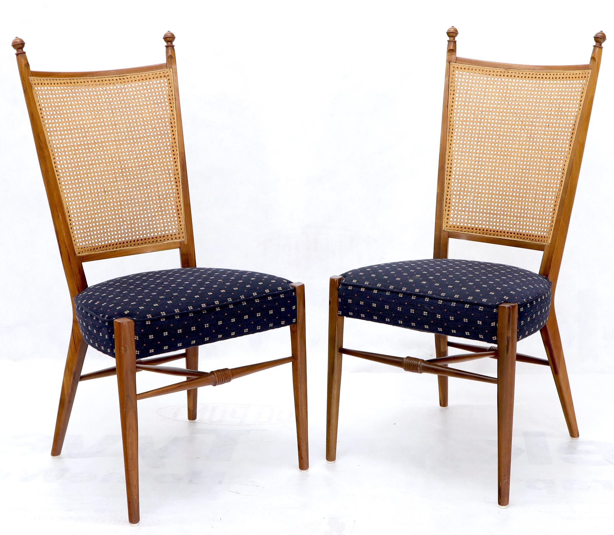 American Set of 6 Mid-Century Modern Sculpted Walnut Frames Cane Back Dining Chairs For Sale
