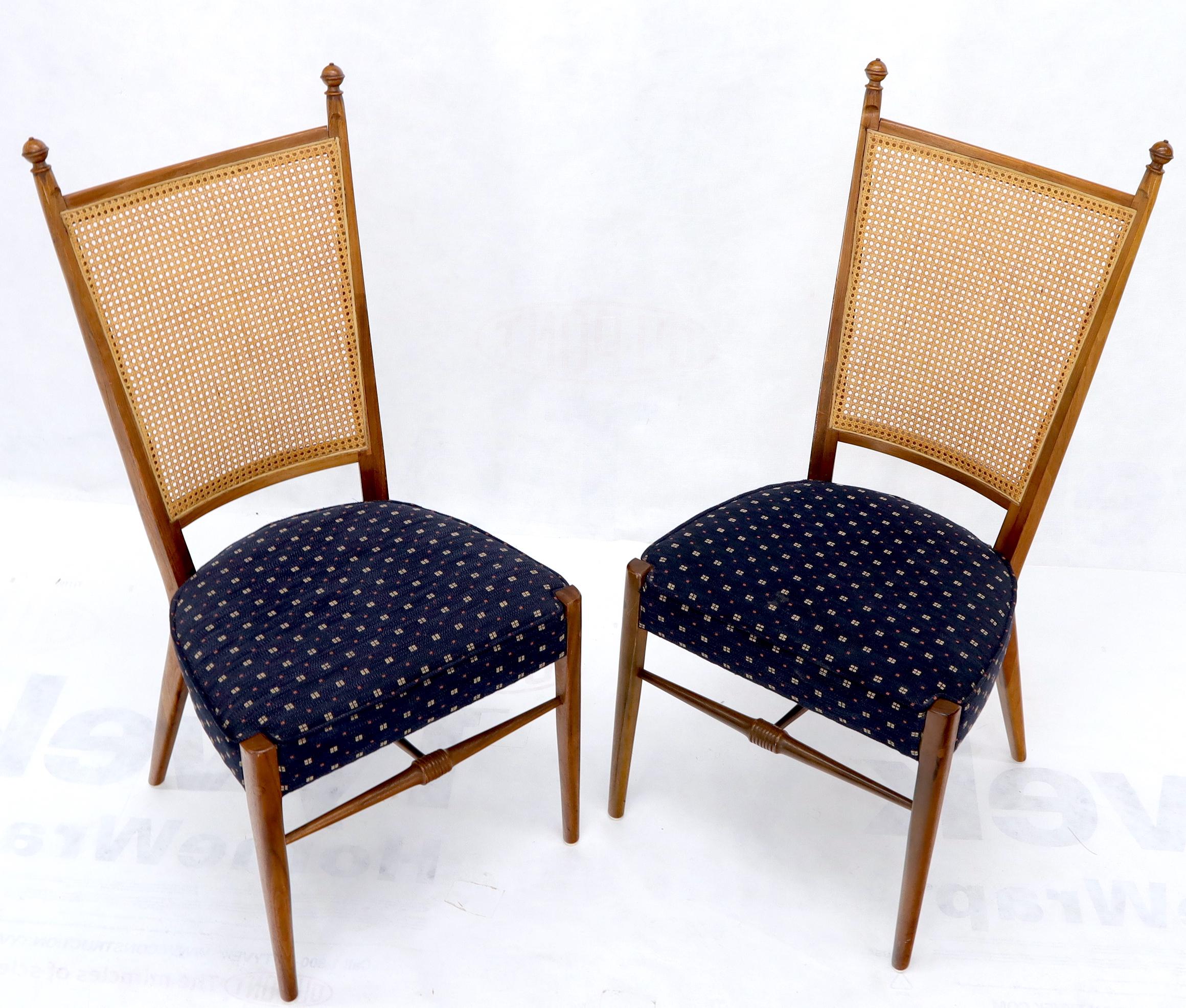 Set of 6 Mid-Century Modern Sculpted Walnut Frames Cane Back Dining Chairs In Excellent Condition For Sale In Rockaway, NJ