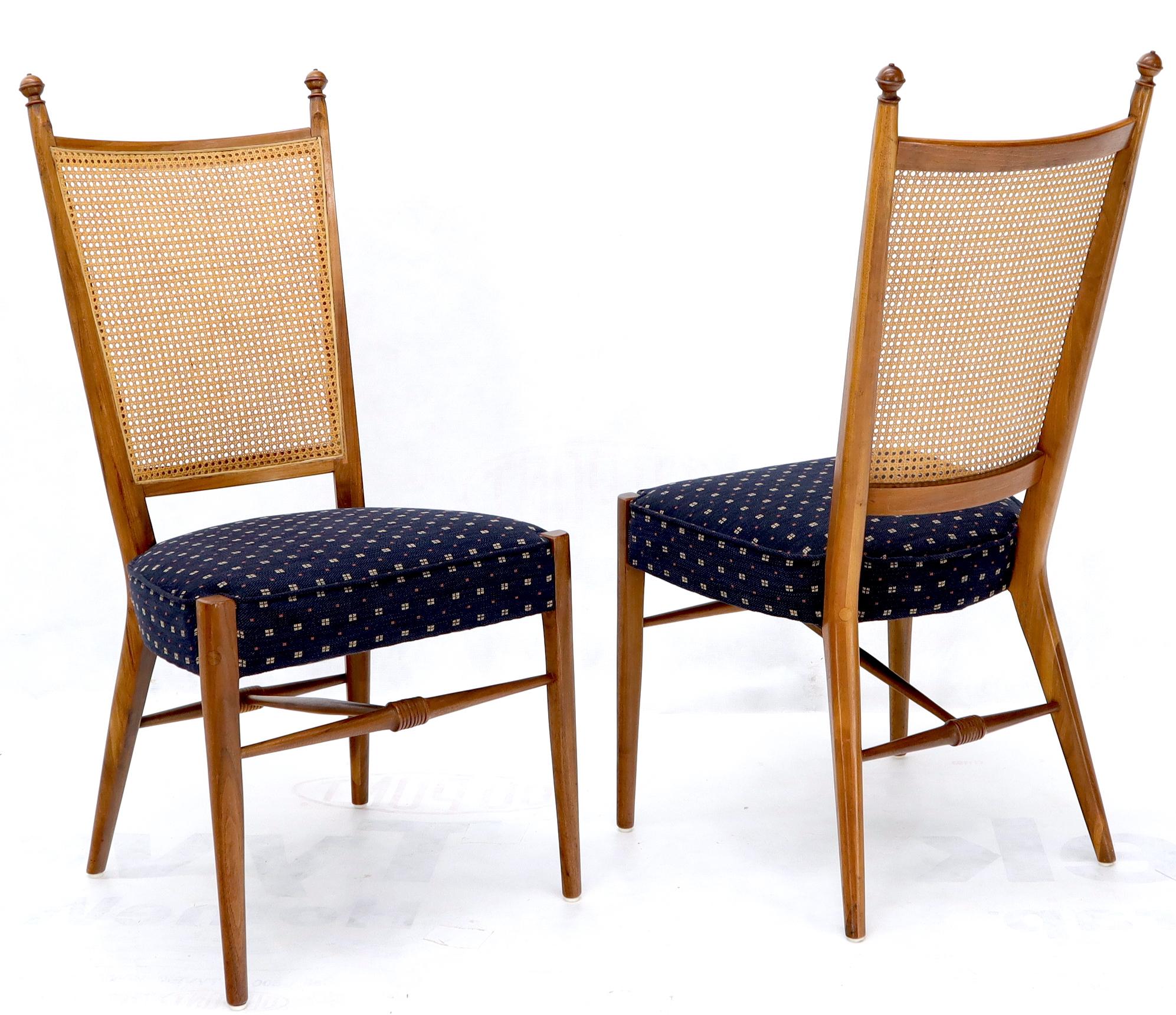20th Century Set of 6 Mid-Century Modern Sculpted Walnut Frames Cane Back Dining Chairs For Sale