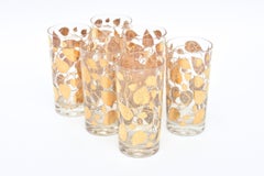 Georges Briard Gold and Clear Glass Highballs Mid Century Modern Barware