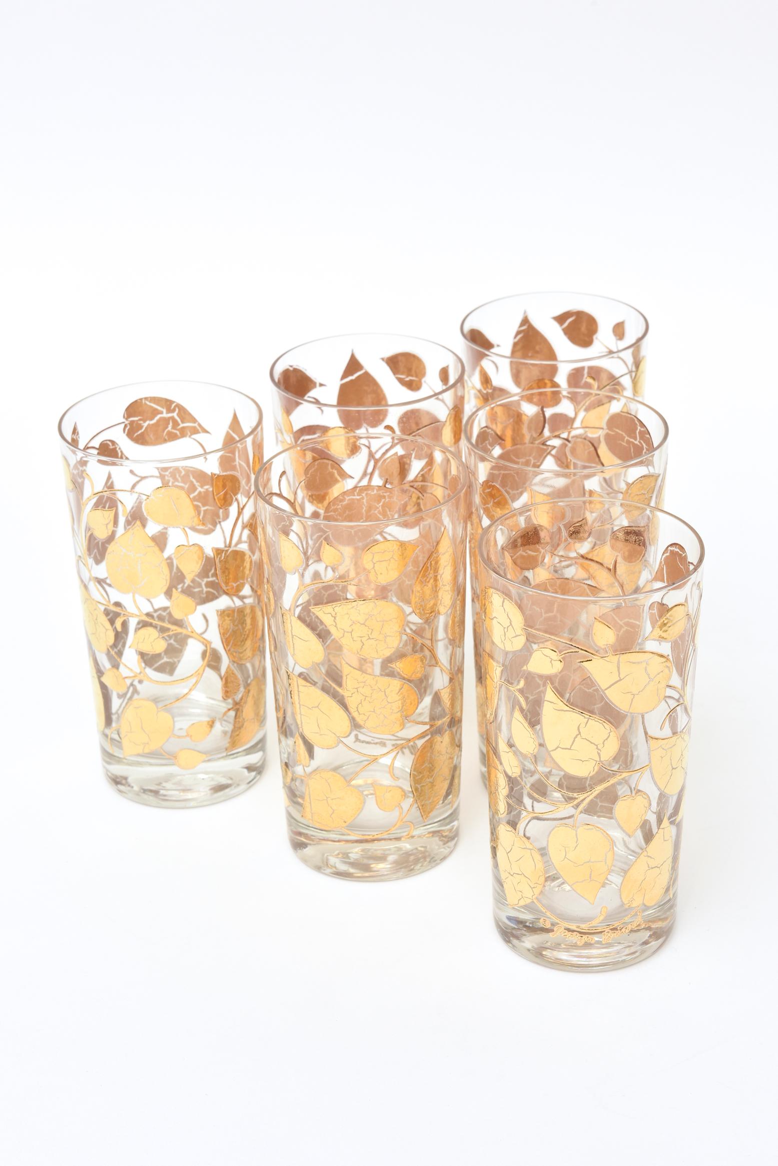 Georges Briard Gold and Clear Glass Highballs Mid Century Modern Barware In Good Condition In North Miami, FL