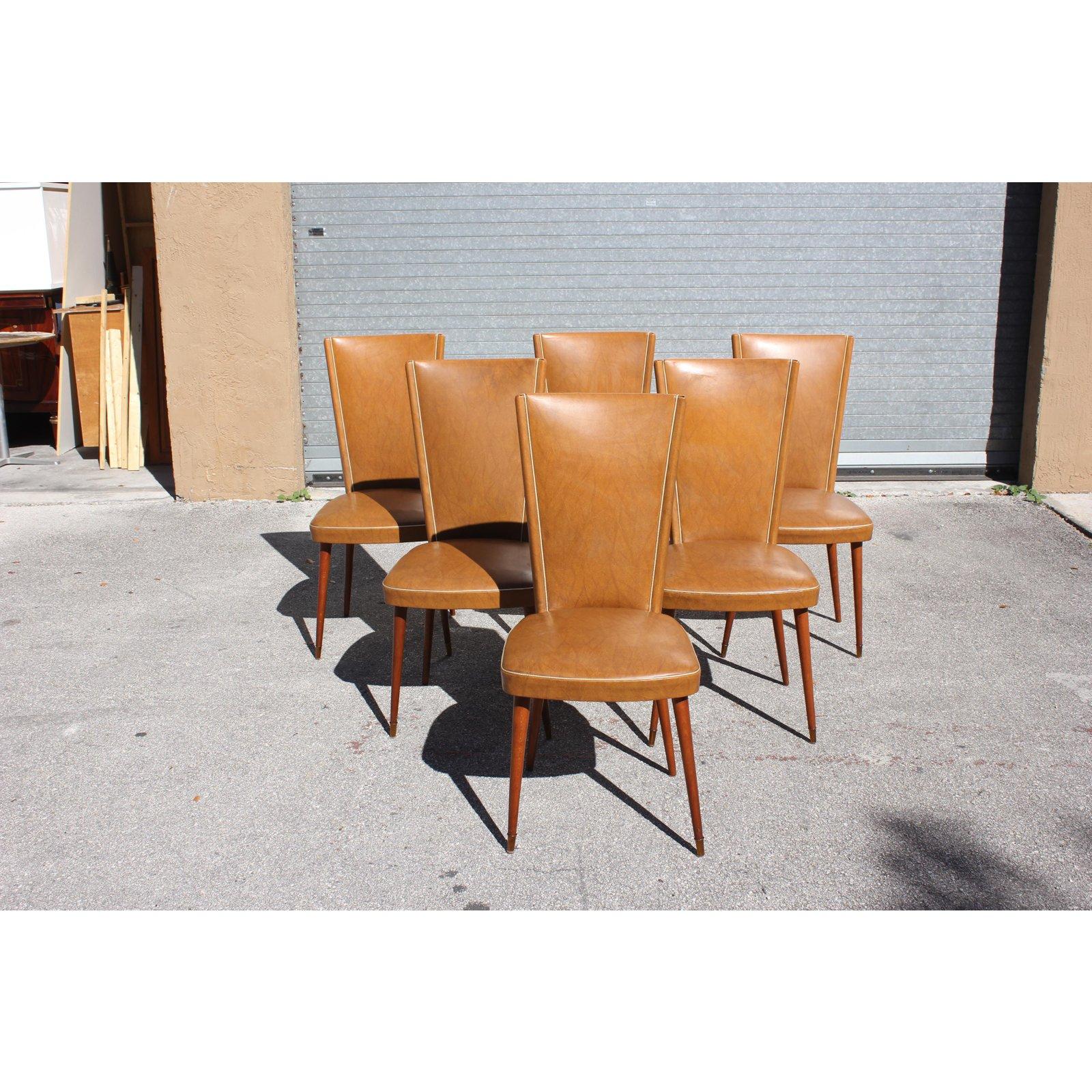 French Set of 6 Mid-Century Modern Solid Mahogany Dining Chairs, 1960s