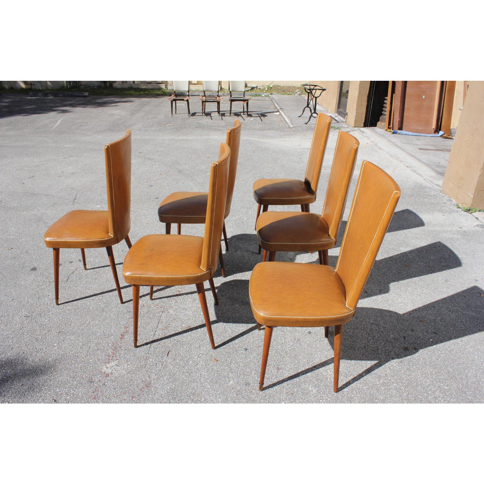 Brass Set of 6 Mid-Century Modern Solid Mahogany Dining Chairs, 1960s