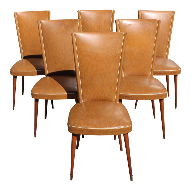 Set Of 6 Mid Century Modern Solid Mahogany Dining Chairs 1960s