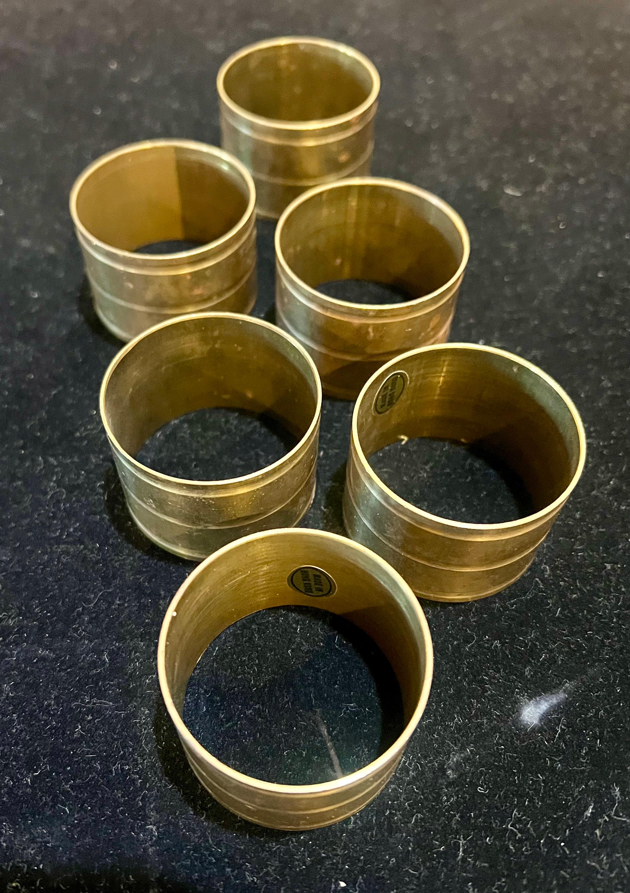 Juego de 6 servilleteros de latón patinado macizo Mid Century Modern Estadounidense en venta