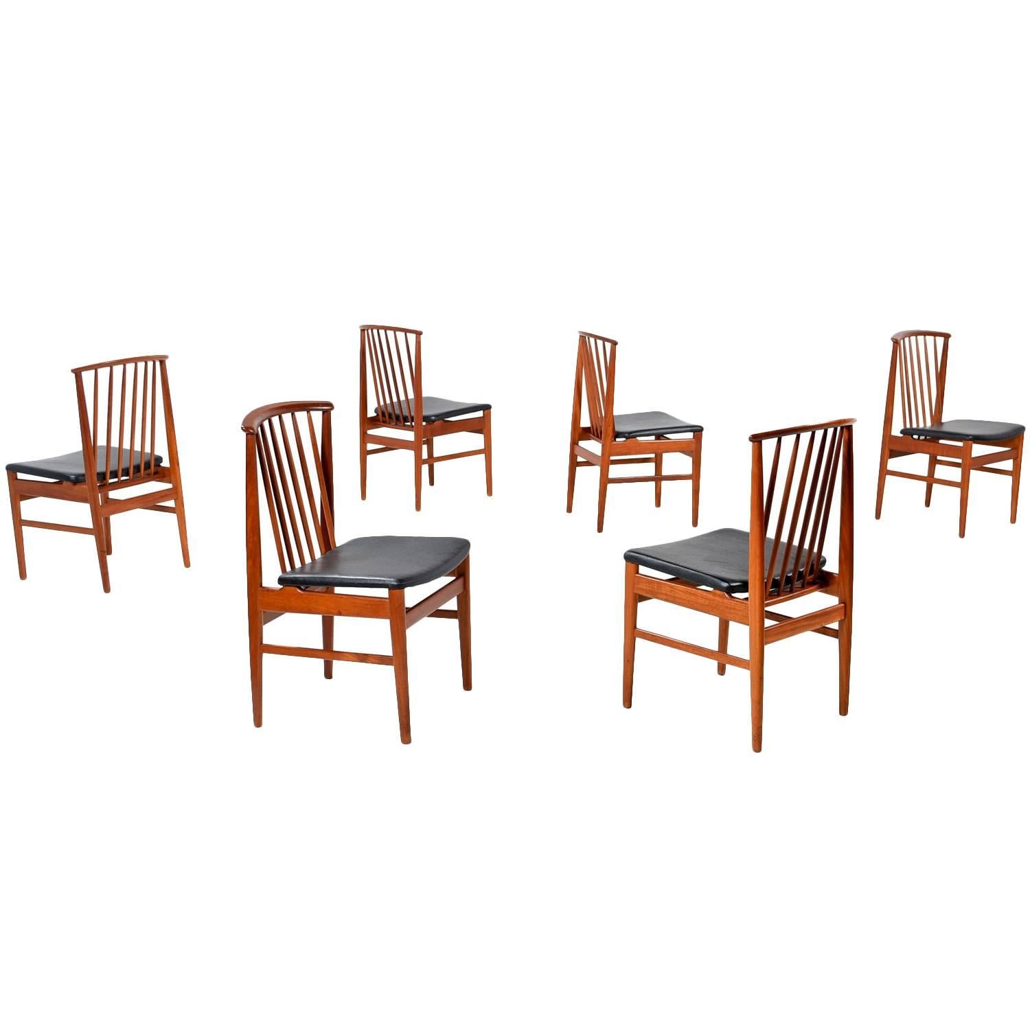 Set of 6 Mid-Century Modern Sylve Stenquist for DUX Teak Dining Chairs, 1950's