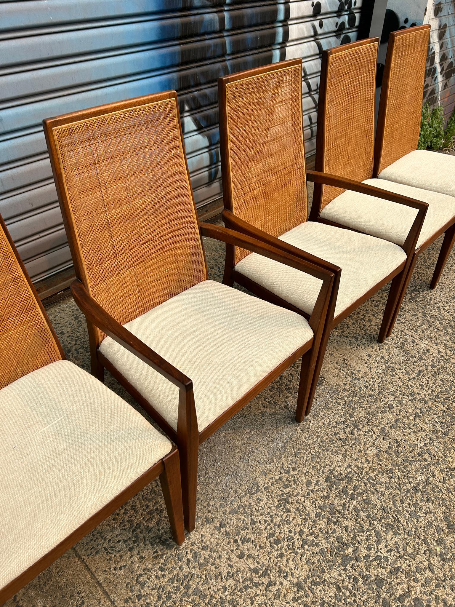 American Set of 6 Mid-Century Modern Tapered Cane Back Dining Chairs For Sale