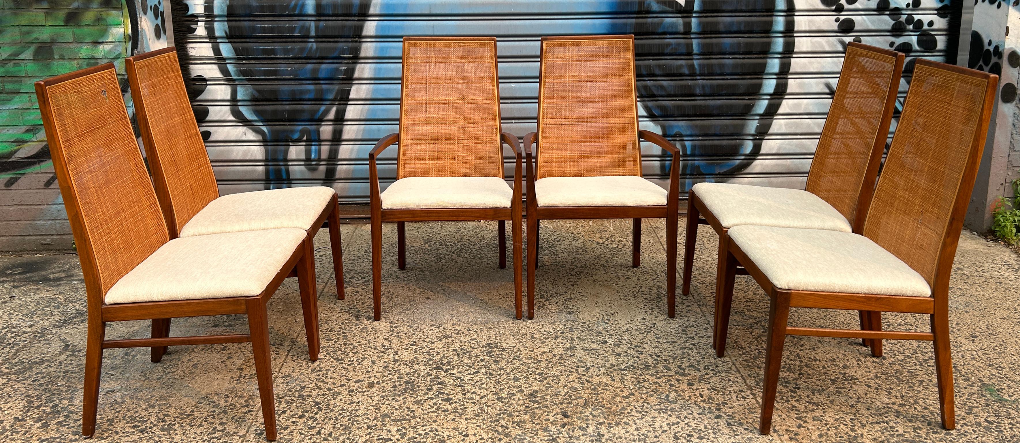 Set of 6 Mid-Century Modern Tapered Cane Back Dining Chairs In Good Condition For Sale In BROOKLYN, NY
