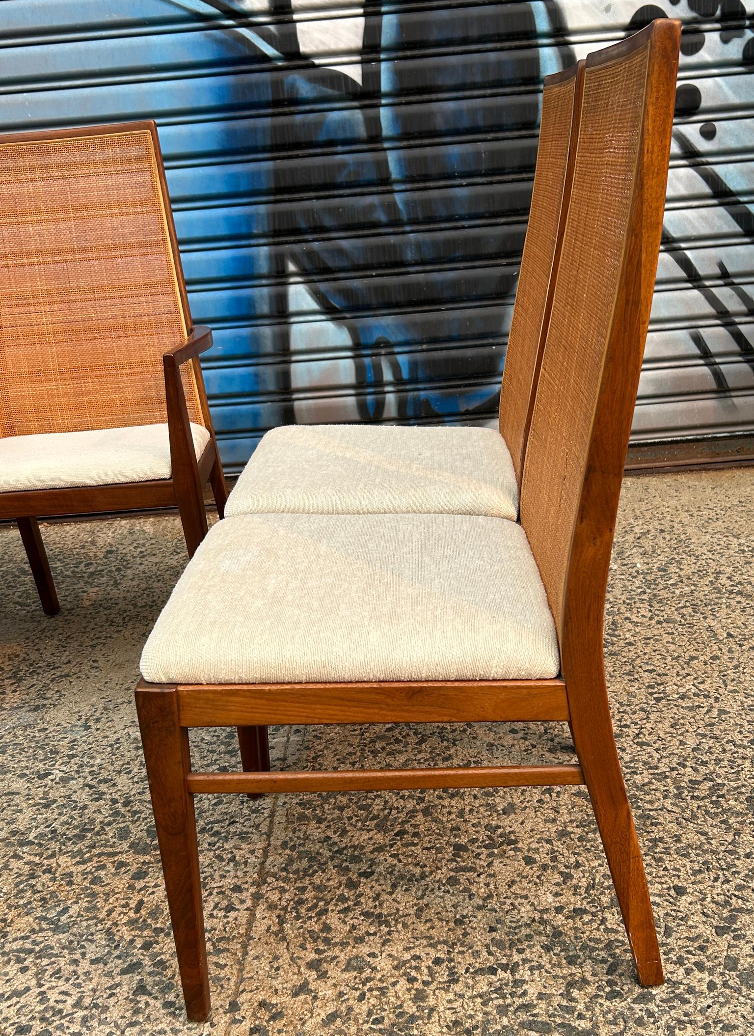 Late 20th Century Set of 6 Mid-Century Modern Tapered Cane Back Dining Chairs For Sale