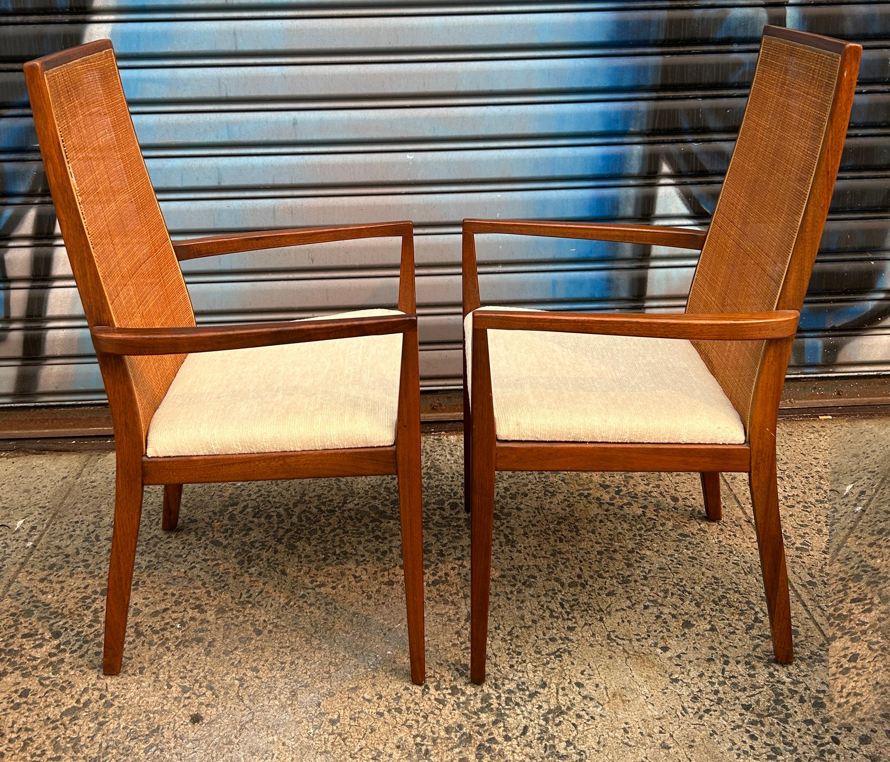 Upholstery Set of 6 Mid-Century Modern Tapered Cane Back Dining Chairs For Sale