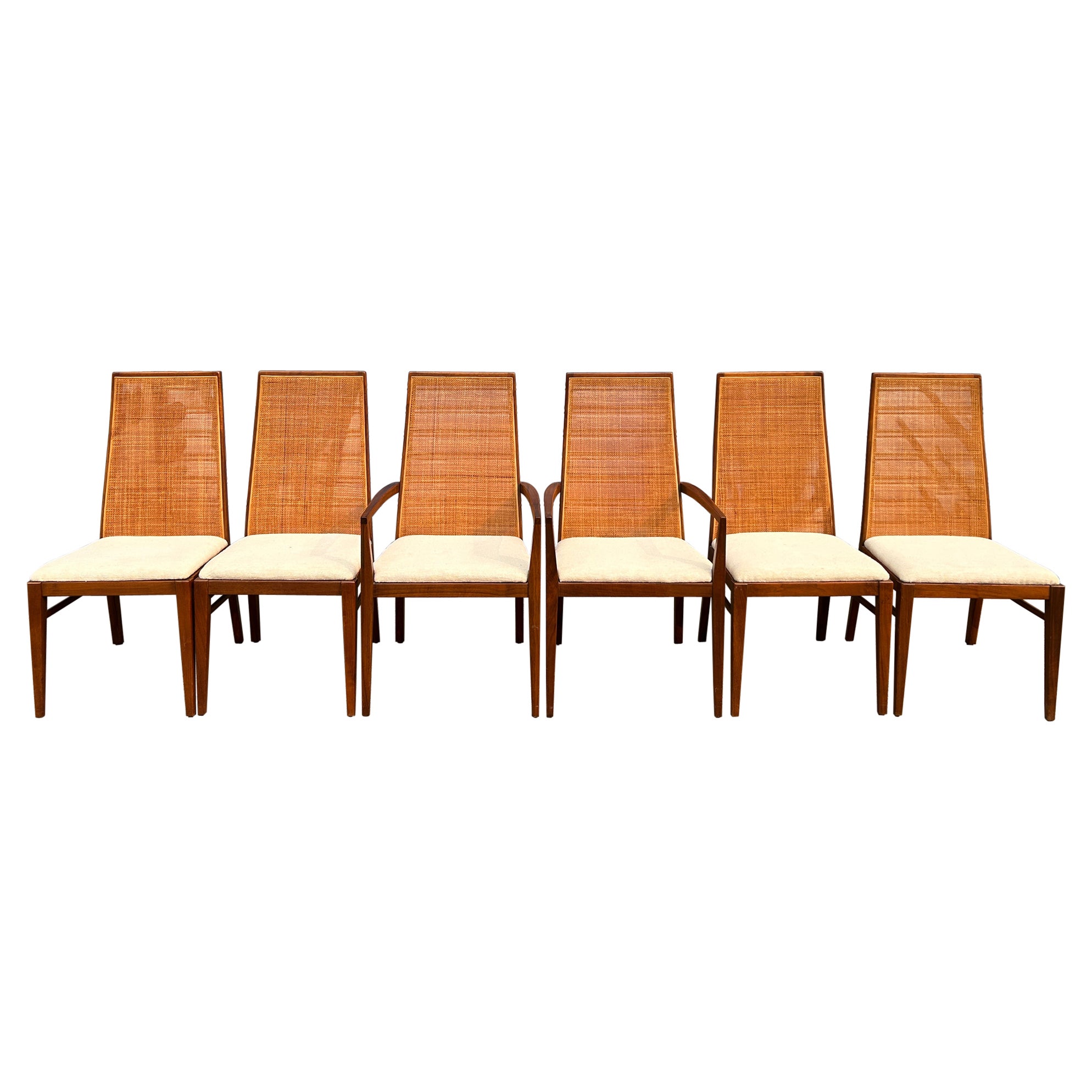 Juego de 6 Sillas de Comedor con Respaldo de Caña Cónico Modernas de Mitad de Siglo