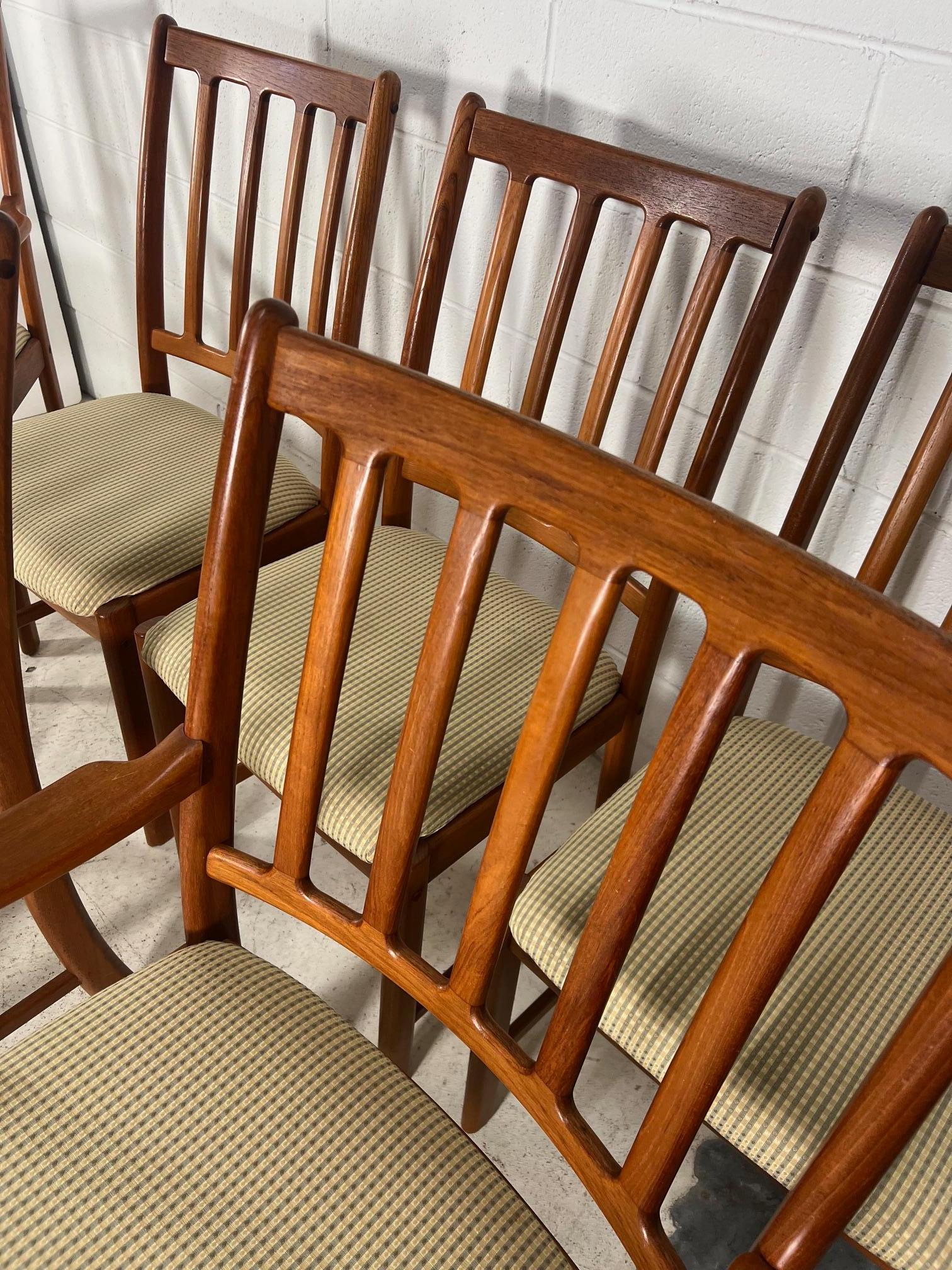 Set of 6 mid century modern Danish teak dining chairs including 2 with arms by Johannes Andersen for Uldum Mobler.

Very good vintage condition. Some minor marks on the frames.

Dimensions: W x D x H

18.75