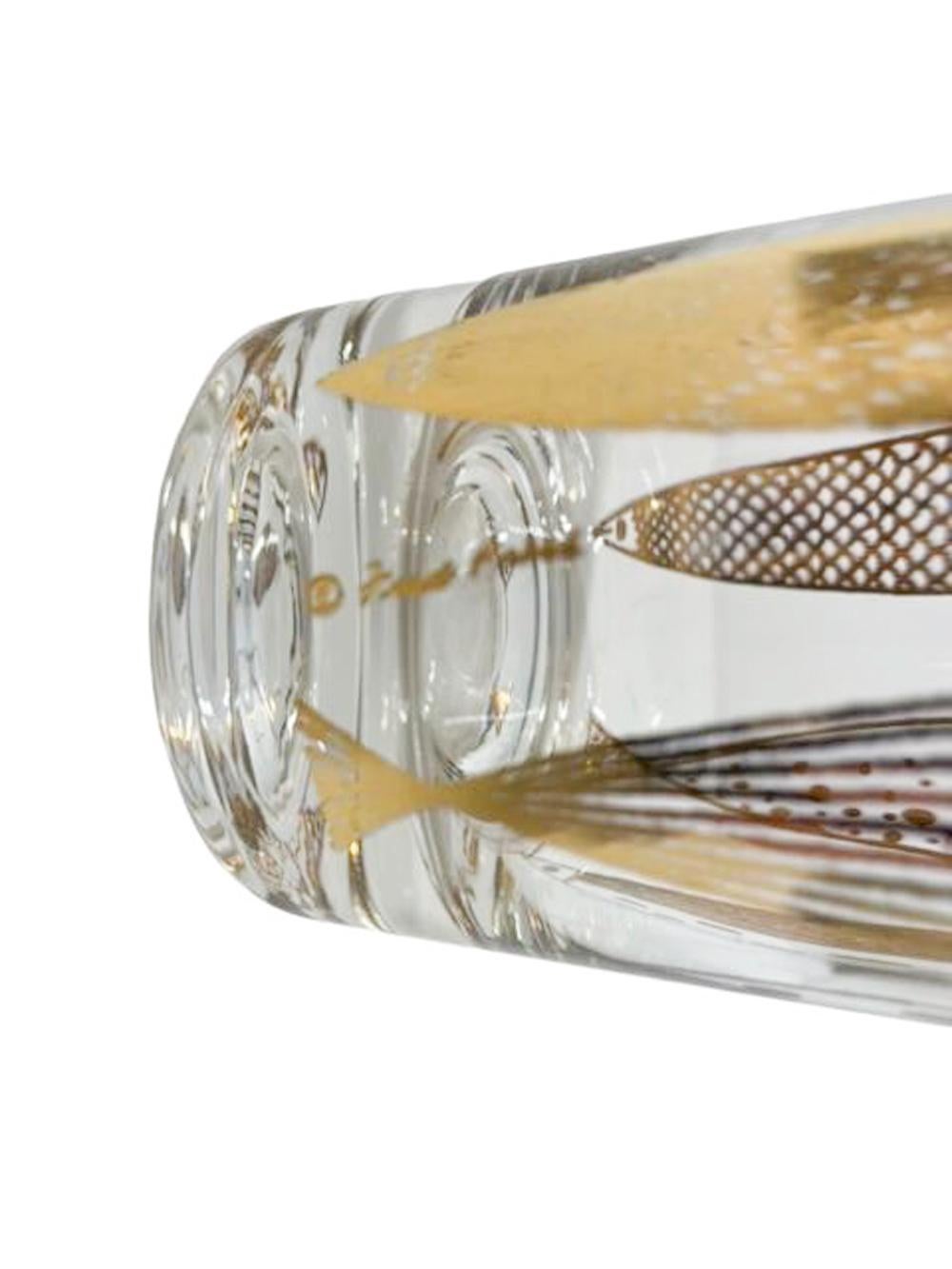 Set von 6 modernen Bechern aus der Mitte des Jahrhunderts mit goldenem Fisch auf Klarglas von Fred Press (Glas) im Angebot