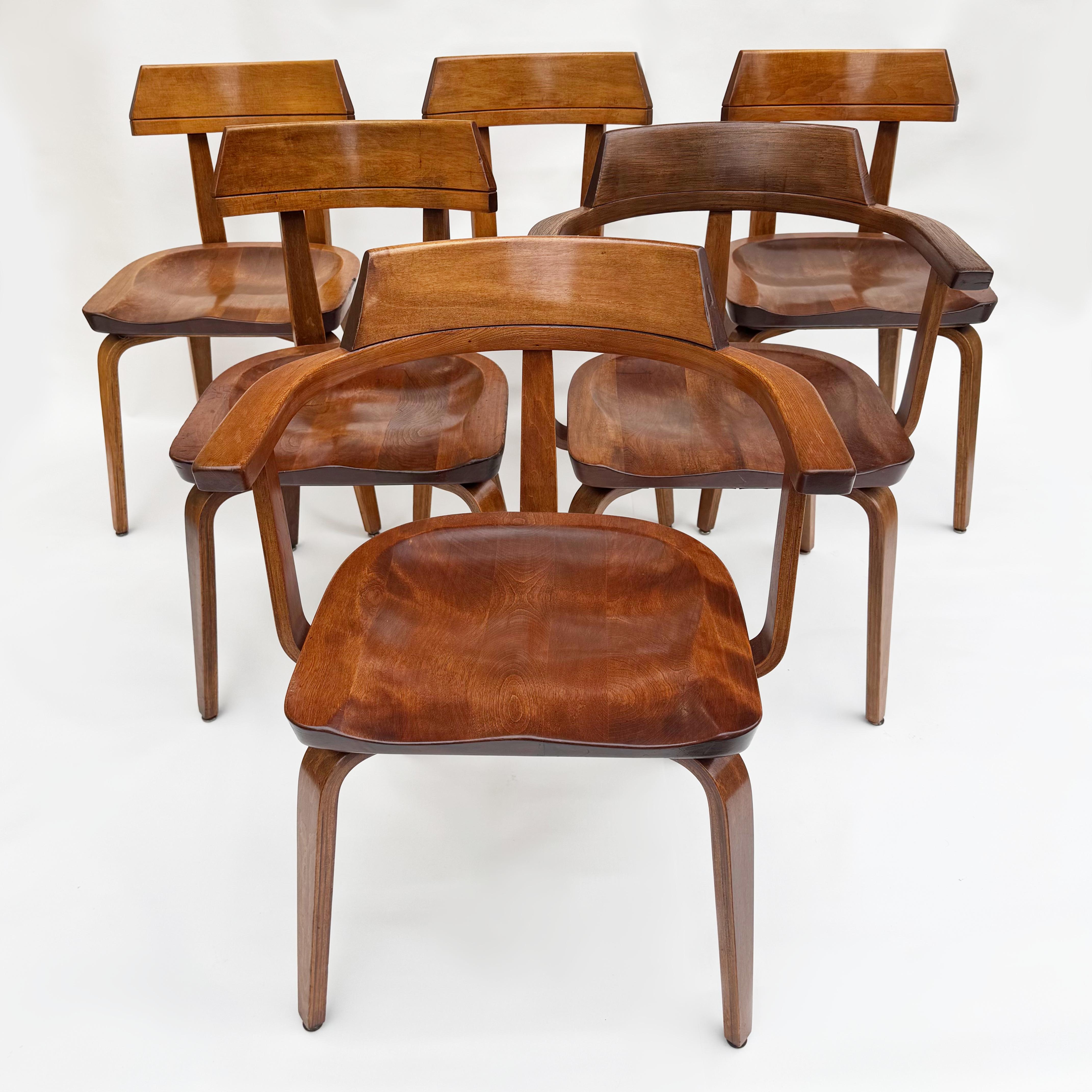 Bauhaus Set of 6 Mid-Century Modern W199 Bent-Wood Chairs by Walter Gropius for Thonet For Sale