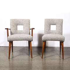 Ensemble de 6 chaises d'accoudoir et d'appoint en noyer à dossier découpé, modernes du milieu du siècle, par Paul Frankl