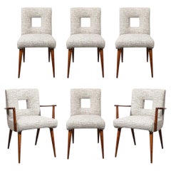 Ensemble de 6 chaises d'accoudoir et d'appoint en noyer à dossier découpé, modernes du milieu du siècle, par Paul Frankl