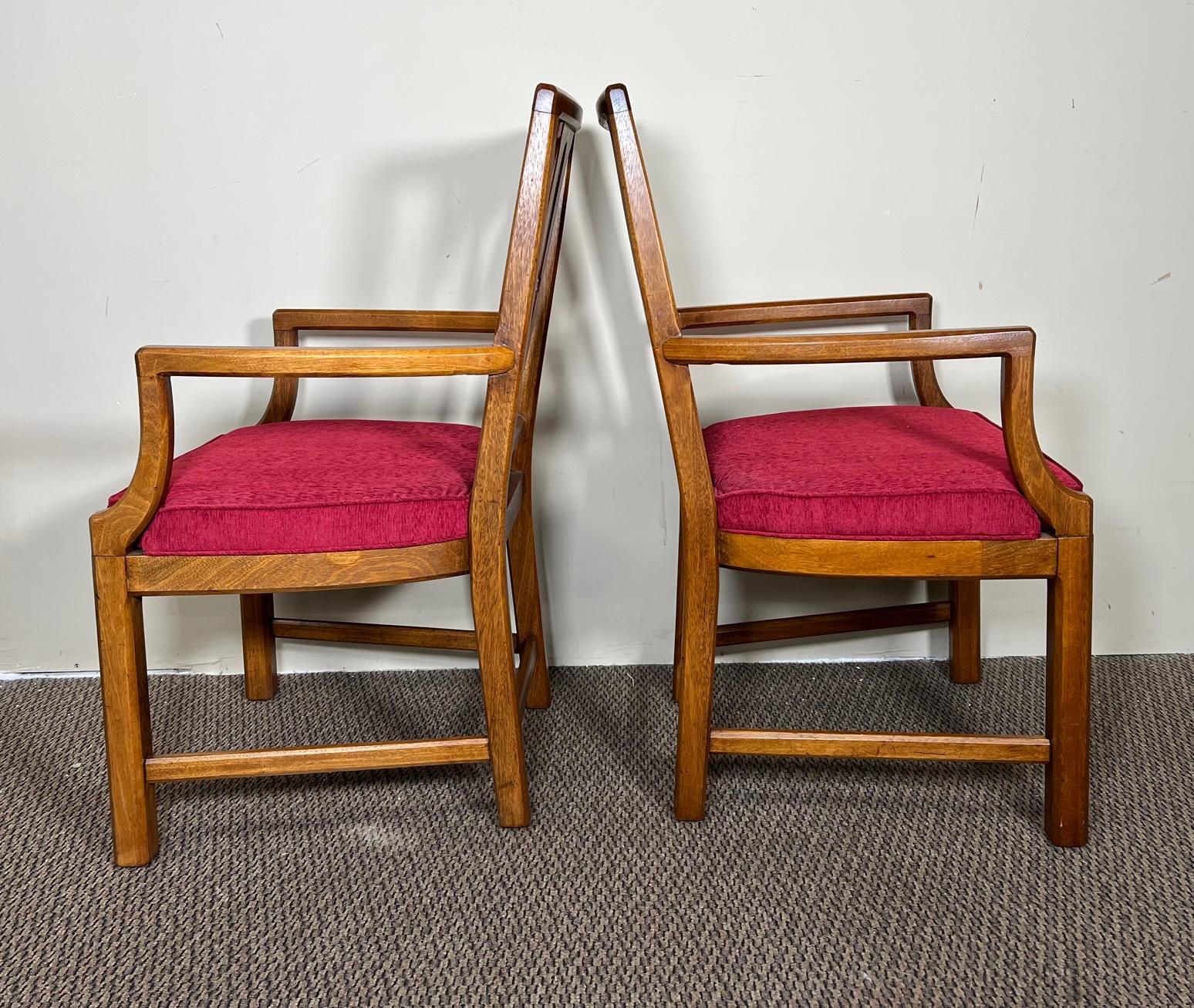 Set of 6 Mid-Century Modern Walnut Dining Chairs with Red Seats by Henredon For Sale 9