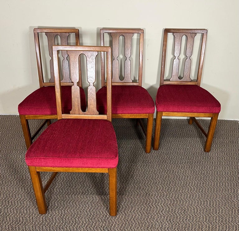 Set of 6 MidCentury Modern Walnut Dining Chairs with Red Seats by