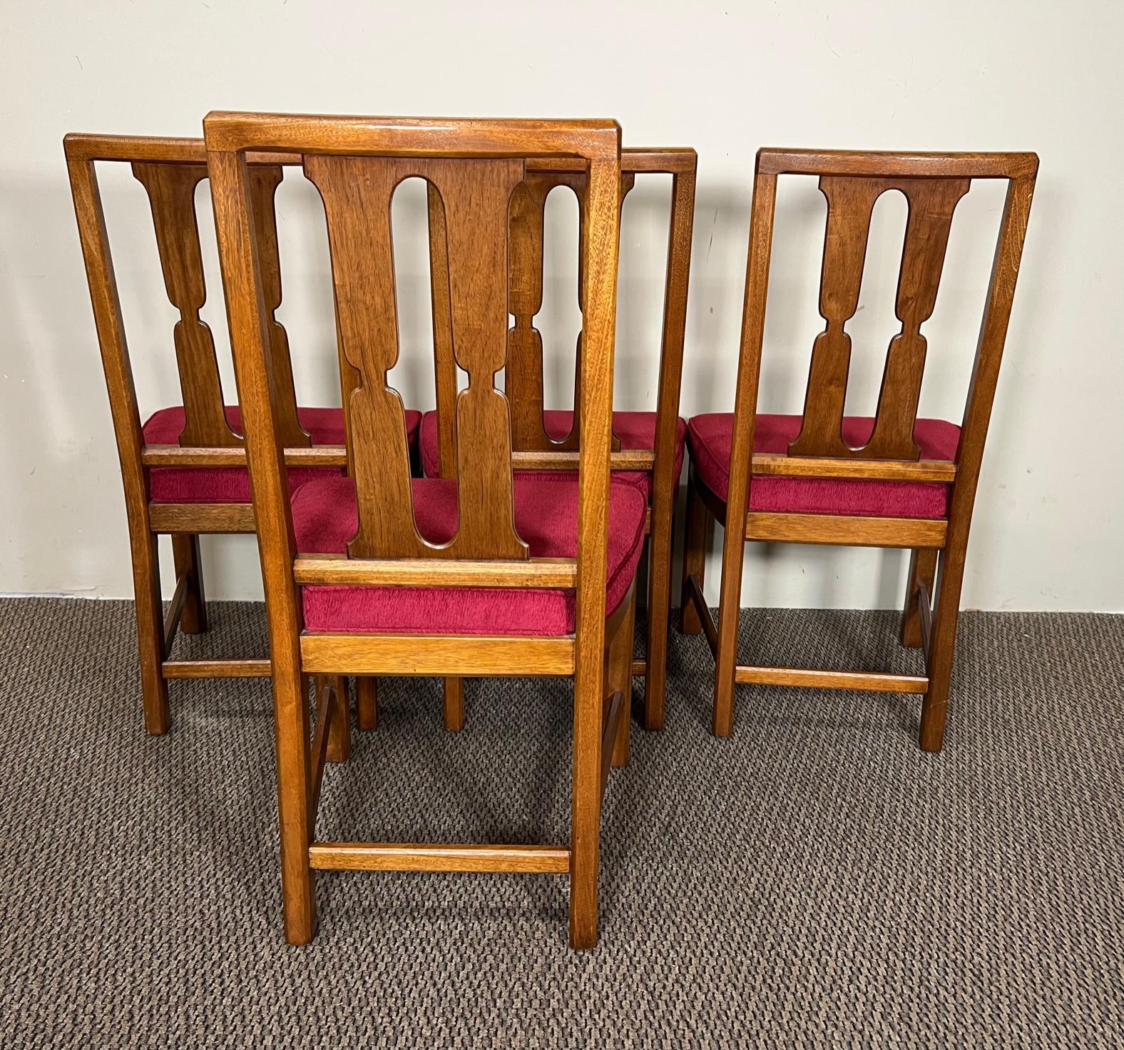 American Set of 6 Mid-Century Modern Walnut Dining Chairs with Red Seats by Henredon For Sale