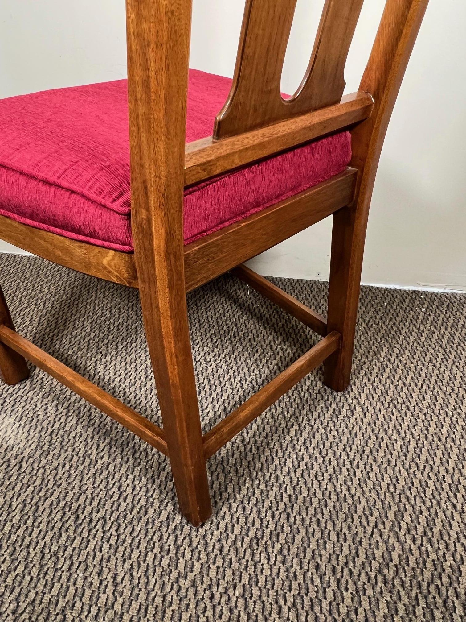 Set of 6 Mid-Century Modern Walnut Dining Chairs with Red Seats by Henredon For Sale 3