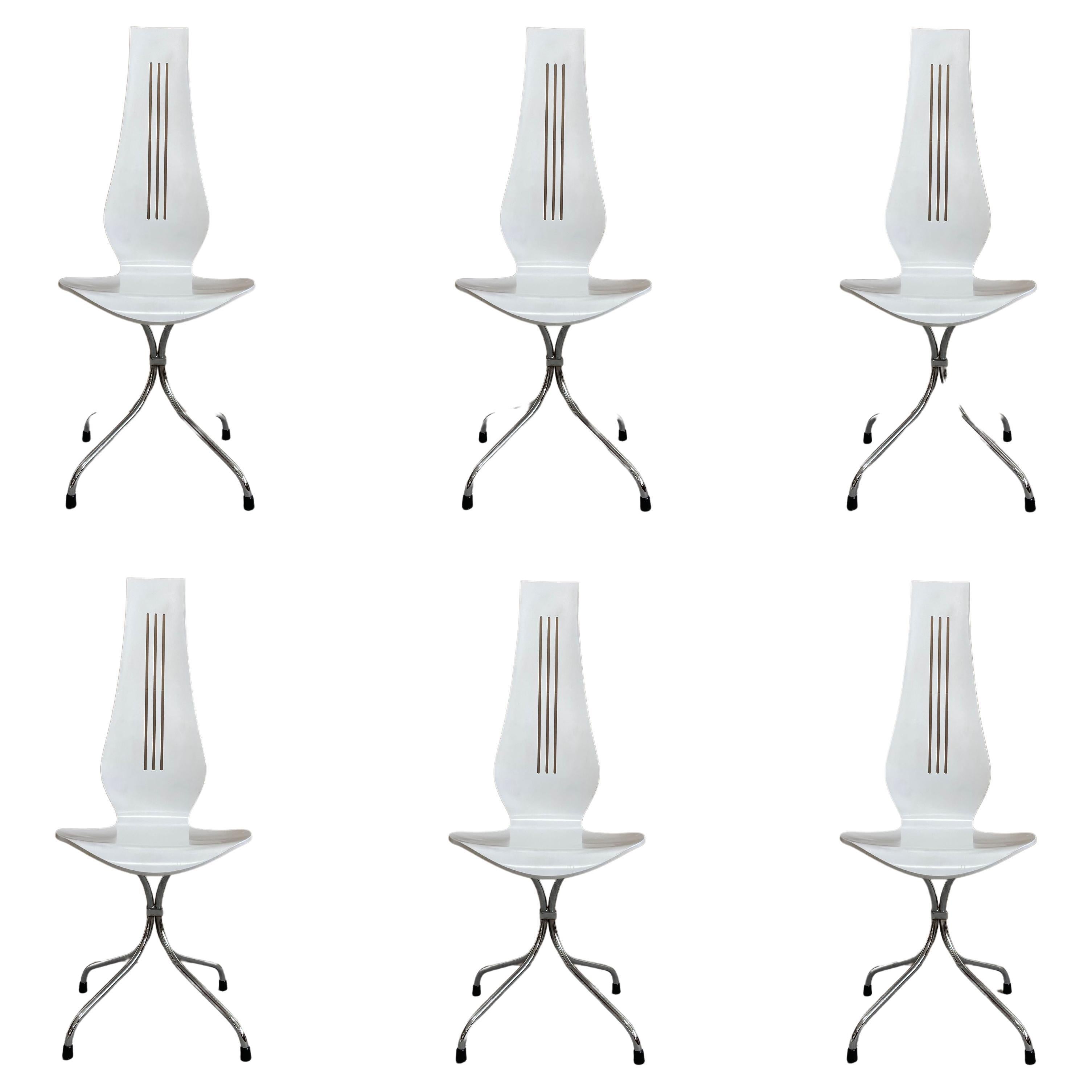 Set of 6 Mid-Century Modern White Dining Chairs by Theo Häberli 1960 Switzerland