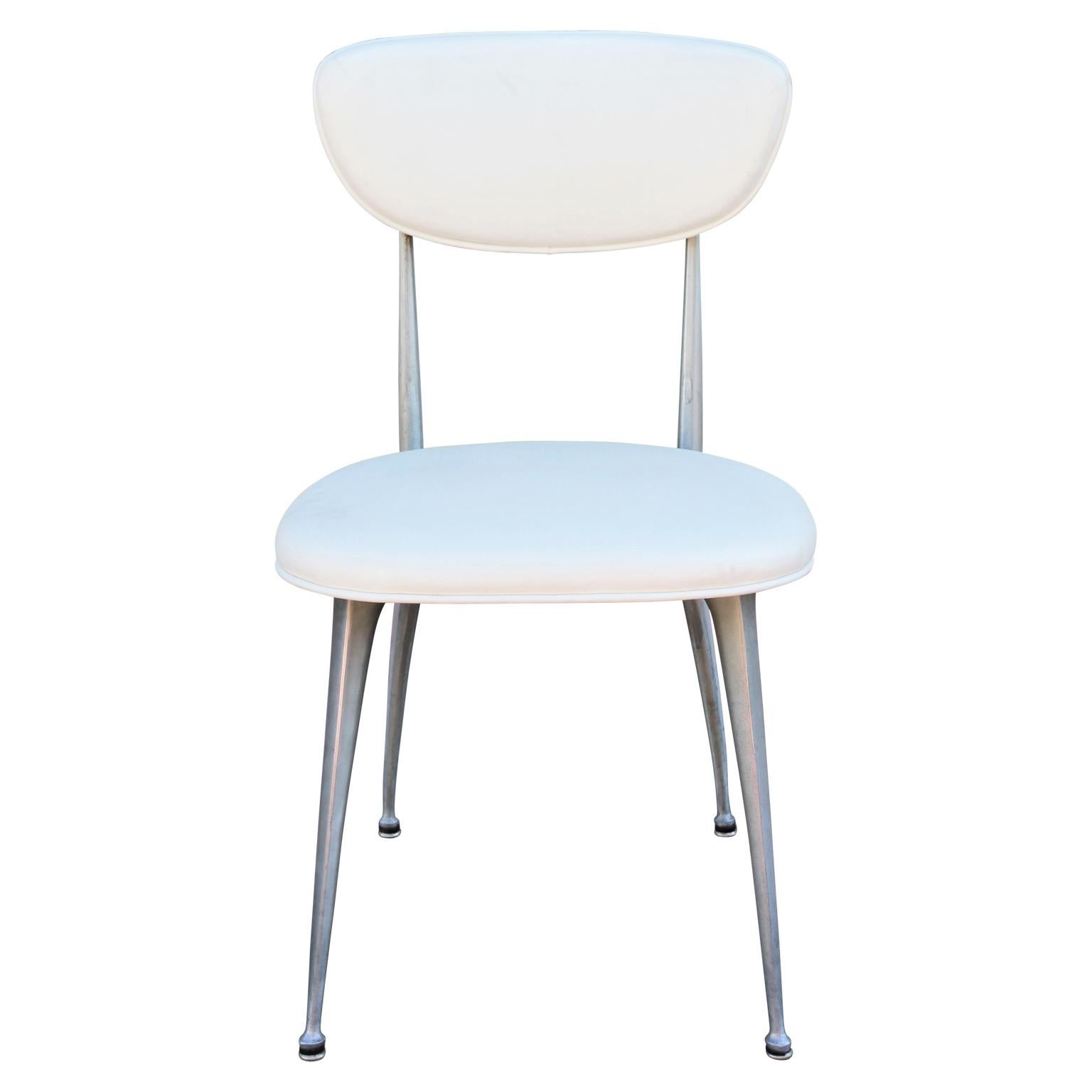 Set of 6 Mid-Century Modern white Shelby Williams Gazelle-Leg dining chairs. Upholstery should be updated.