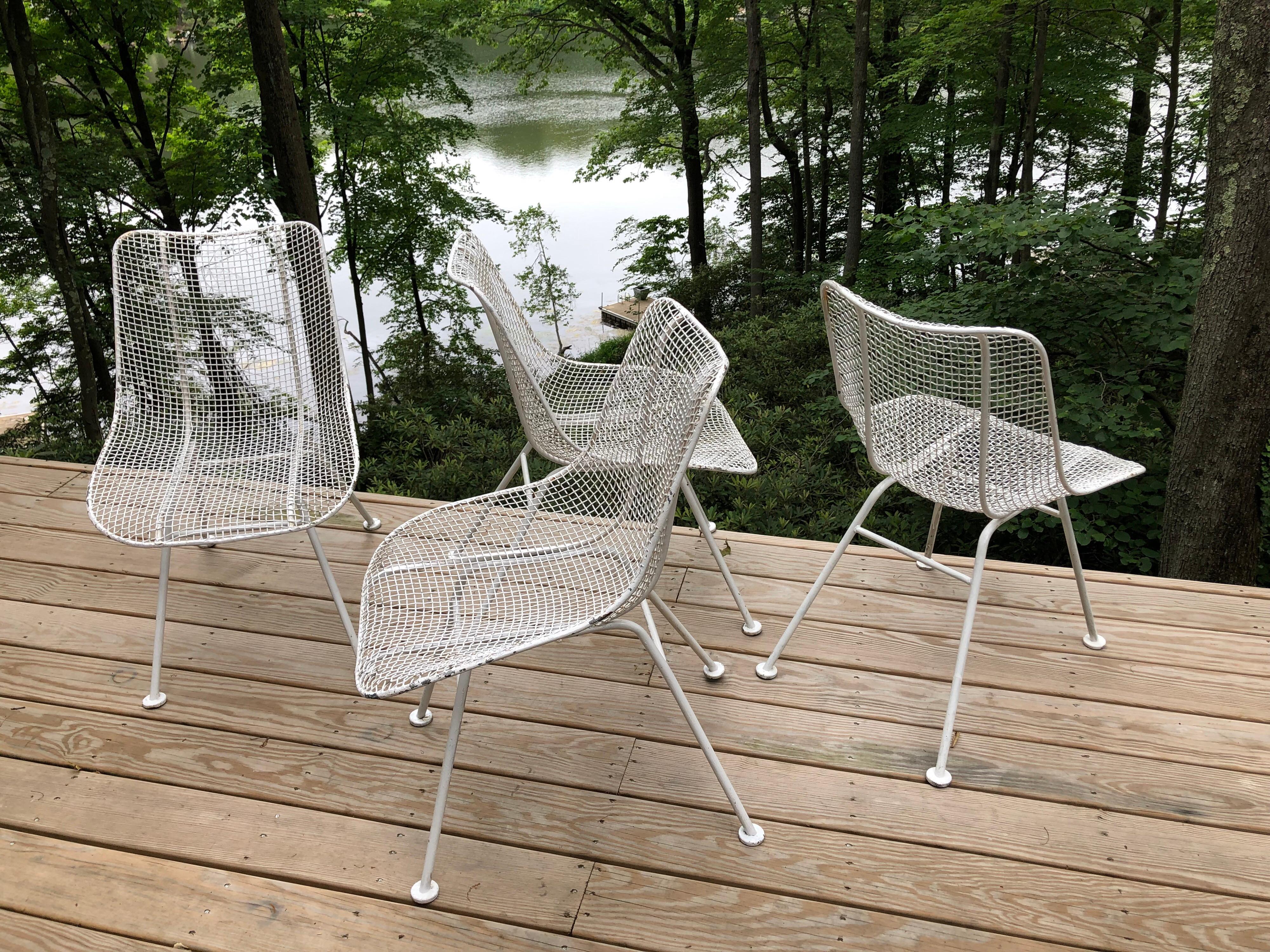 Steel Set of 6 Mid-Century Modern Wire Mesh Sculptura Dining Chairs by Russell Woodard