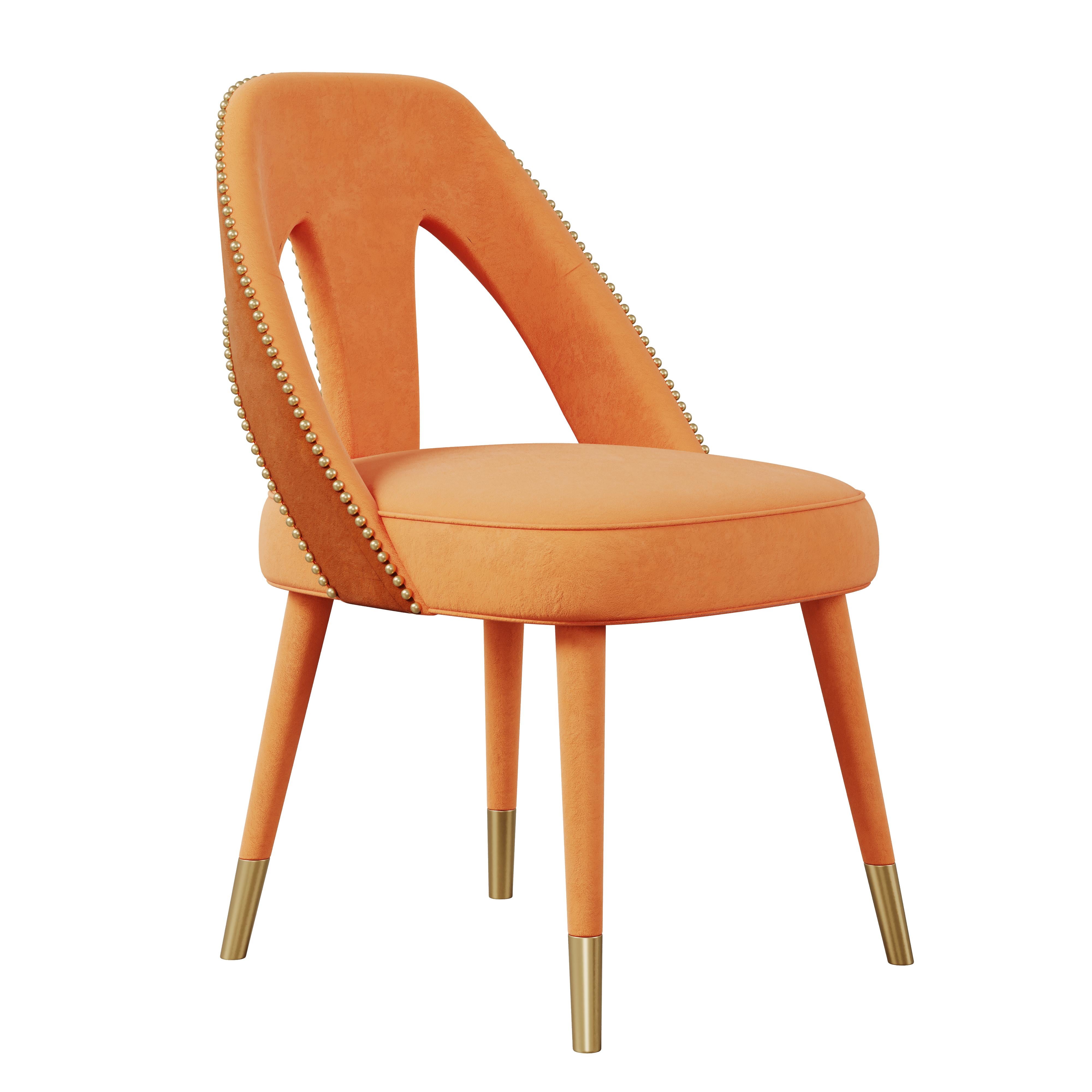 Lot de 6 chaises de salle à manger de style moderne du milieu du siècleCaron Wood Brass by Ottiu Neuf - En vente à RIO TINTO, PT