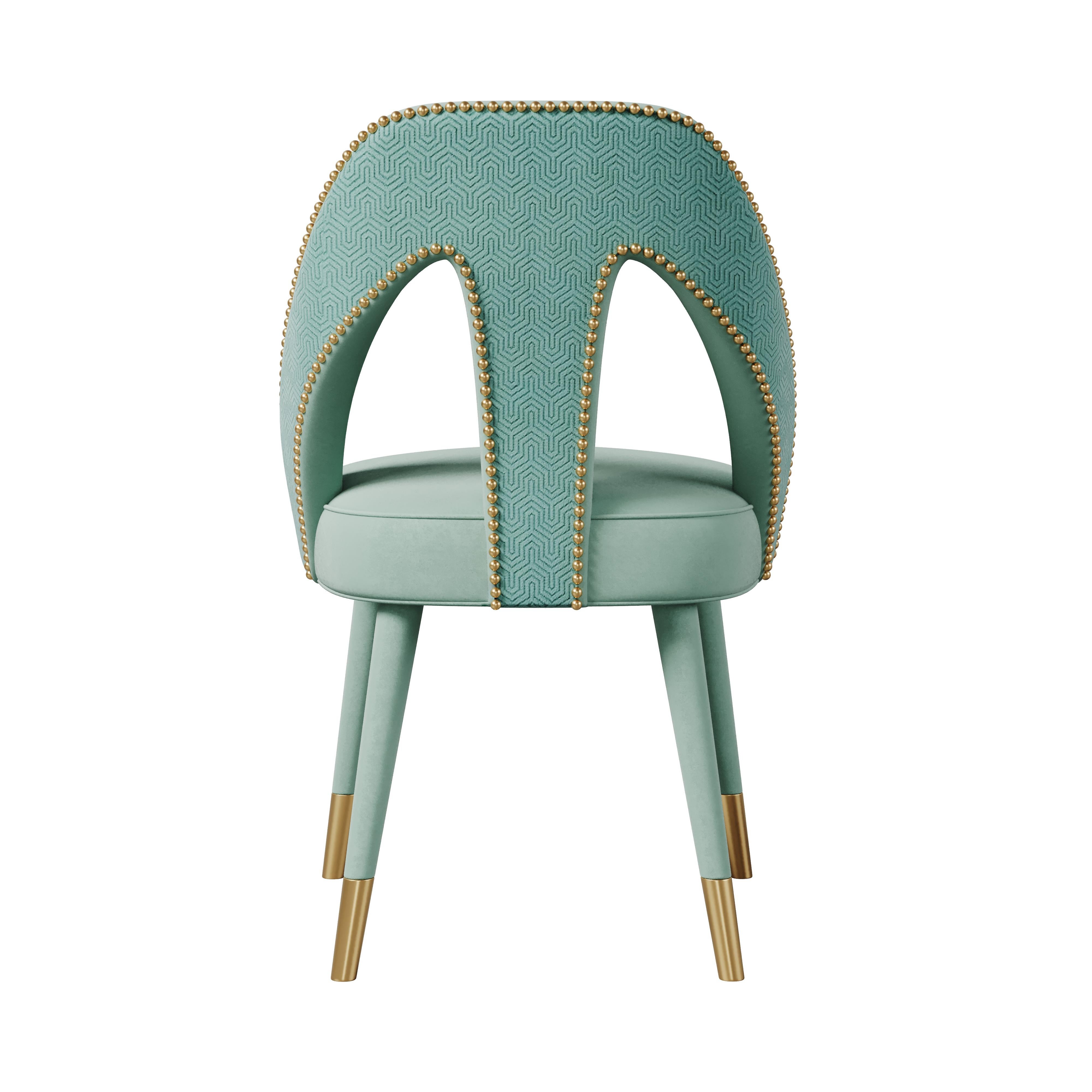 Laiton Lot de 6 chaises de salle à manger de style moderne du milieu du siècleCaron Wood Brass by Ottiu en vente