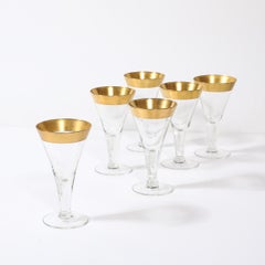 Set of 6 Mid-Century Modernist Gilt Rimmed Wine Glasses By Dorothy Thorpe