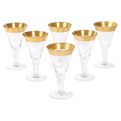 Set of 6 Mid-Century Modernist Gilt Rimmed Wine Glasses By Dorothy Thorpe